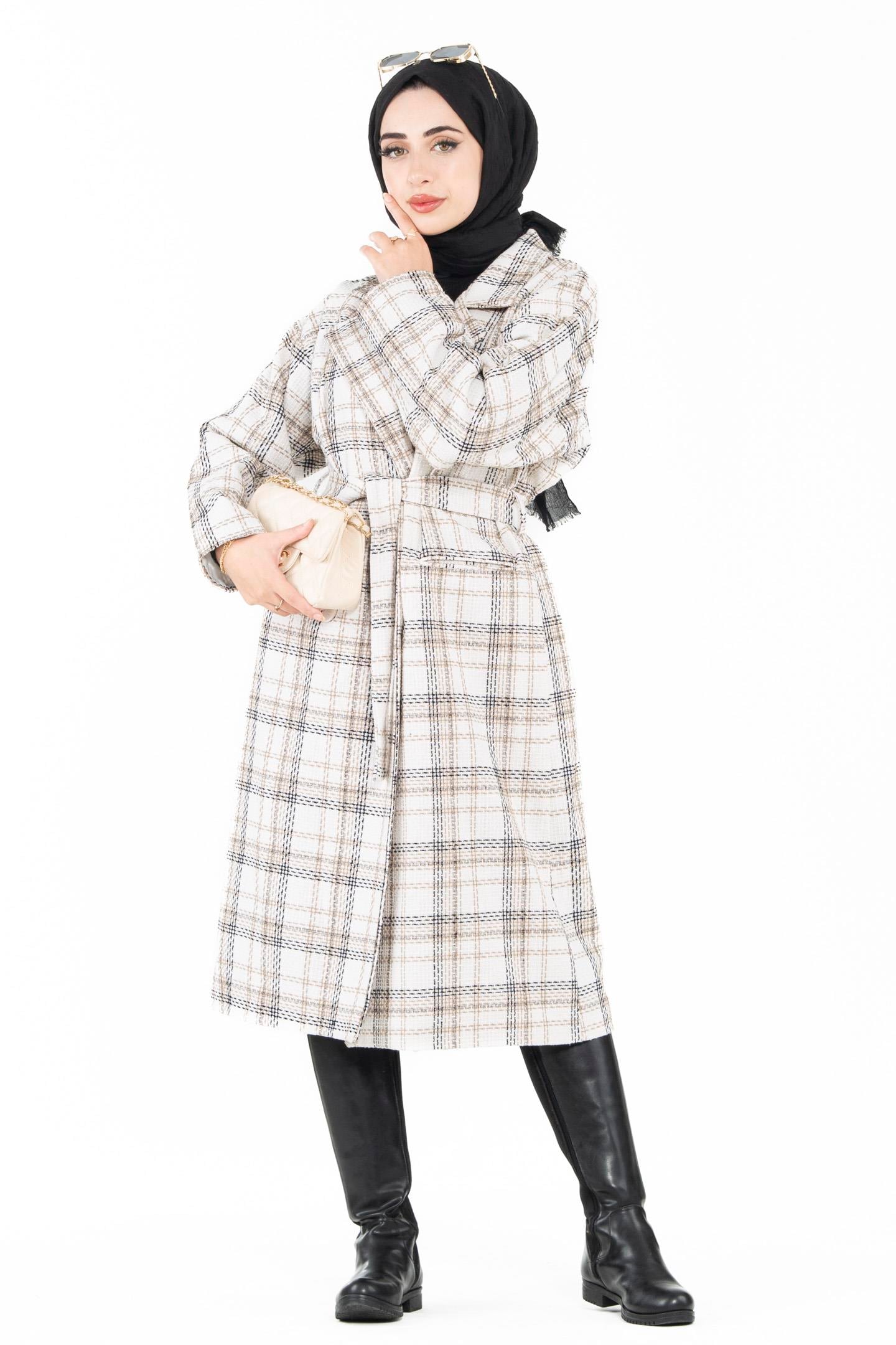Plaid Tweed Coat-White