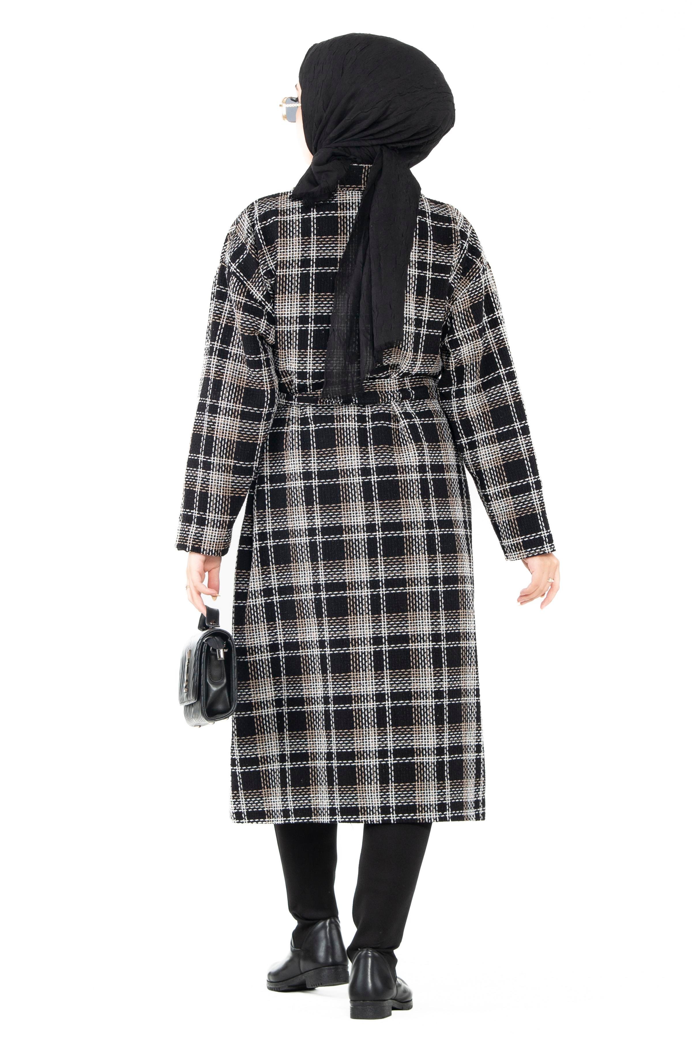 Plaid Tweed Coat-Black Grey