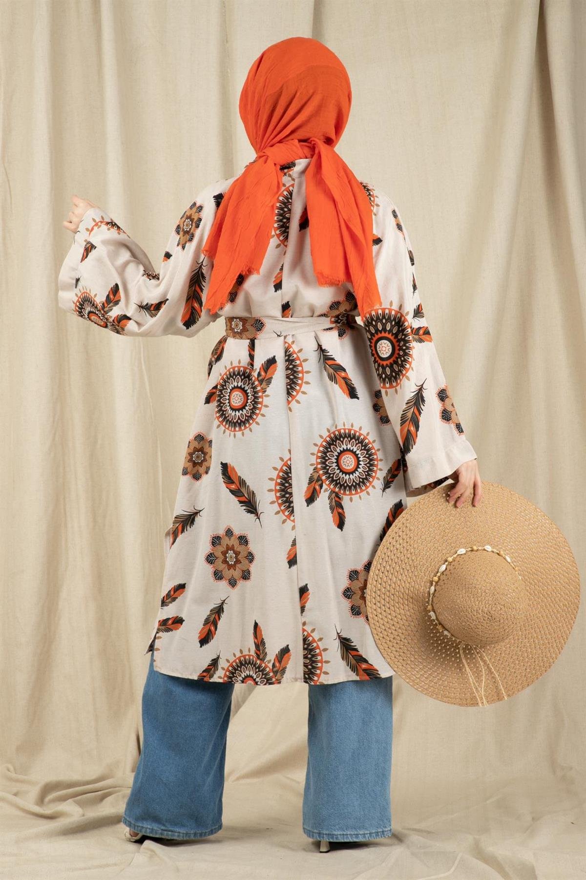 Etnik Desenli Kimono-Turuncu