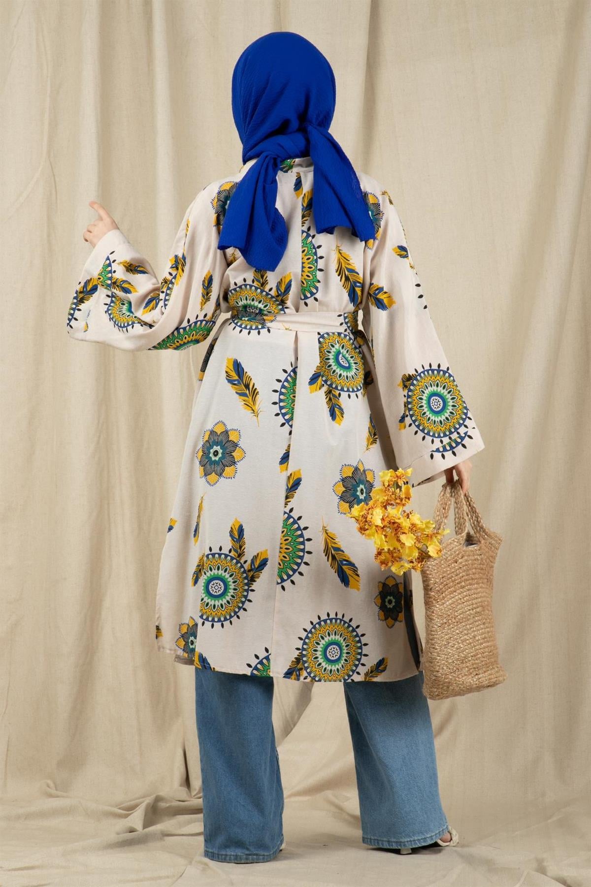 Etnik Desenli  Kimono-yeşil