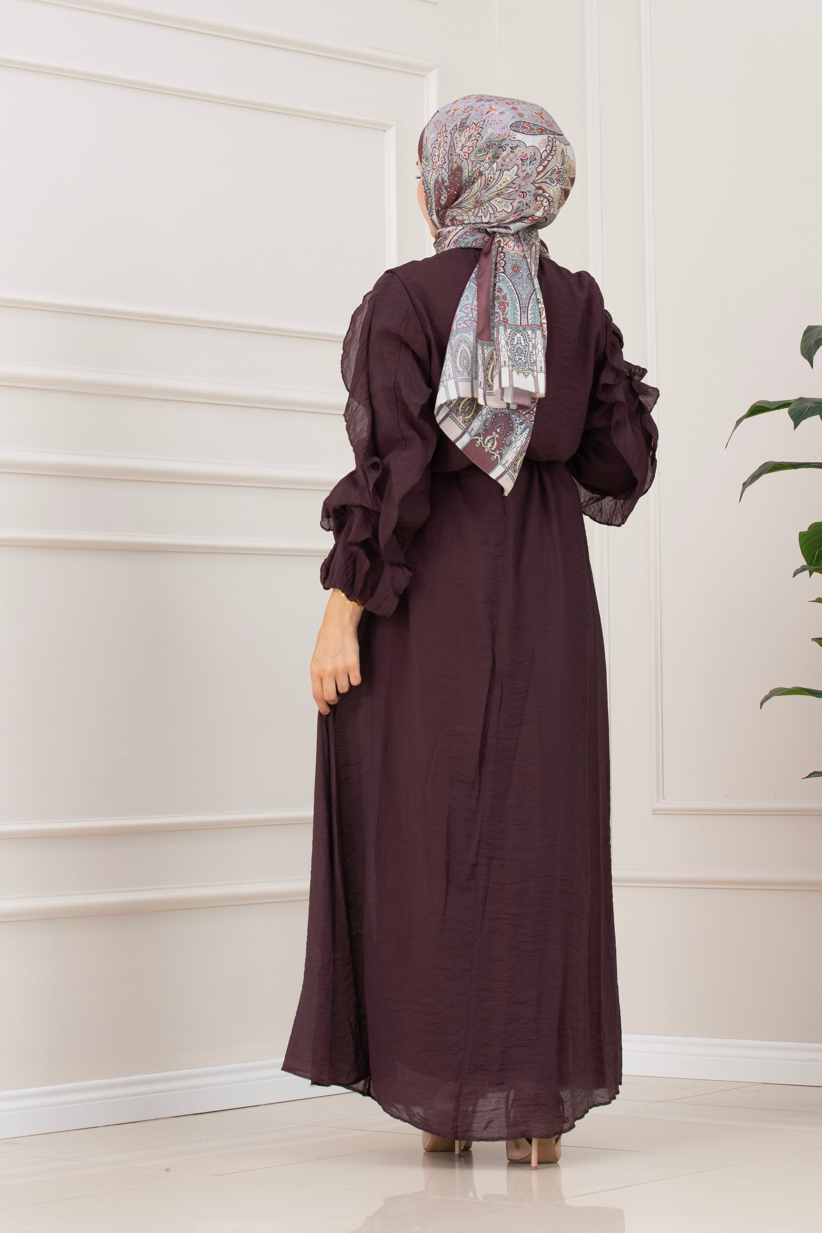 Kolları Fırfır Detaylı Simay Elbise-MÜRDÜM