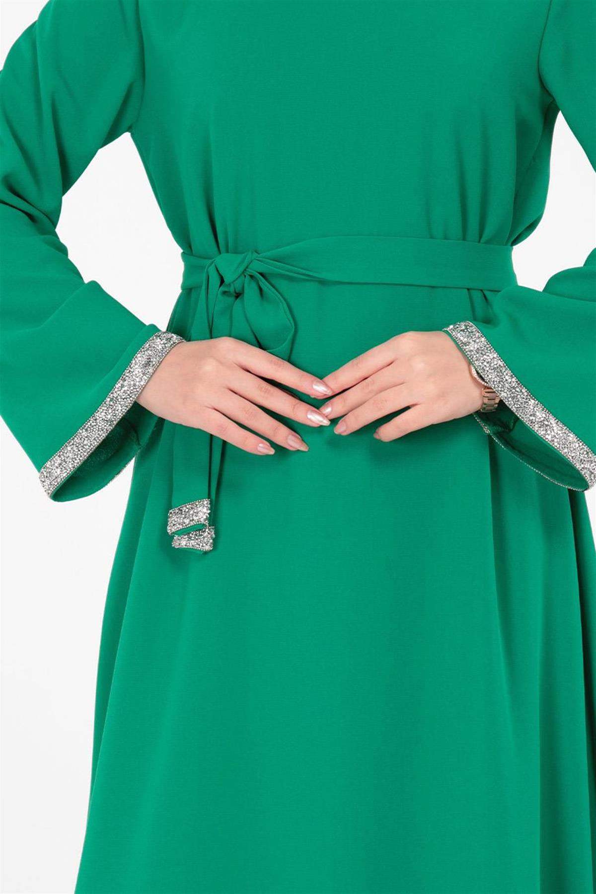 Kolu Taşlı Elbise - Benetton Yeşili
