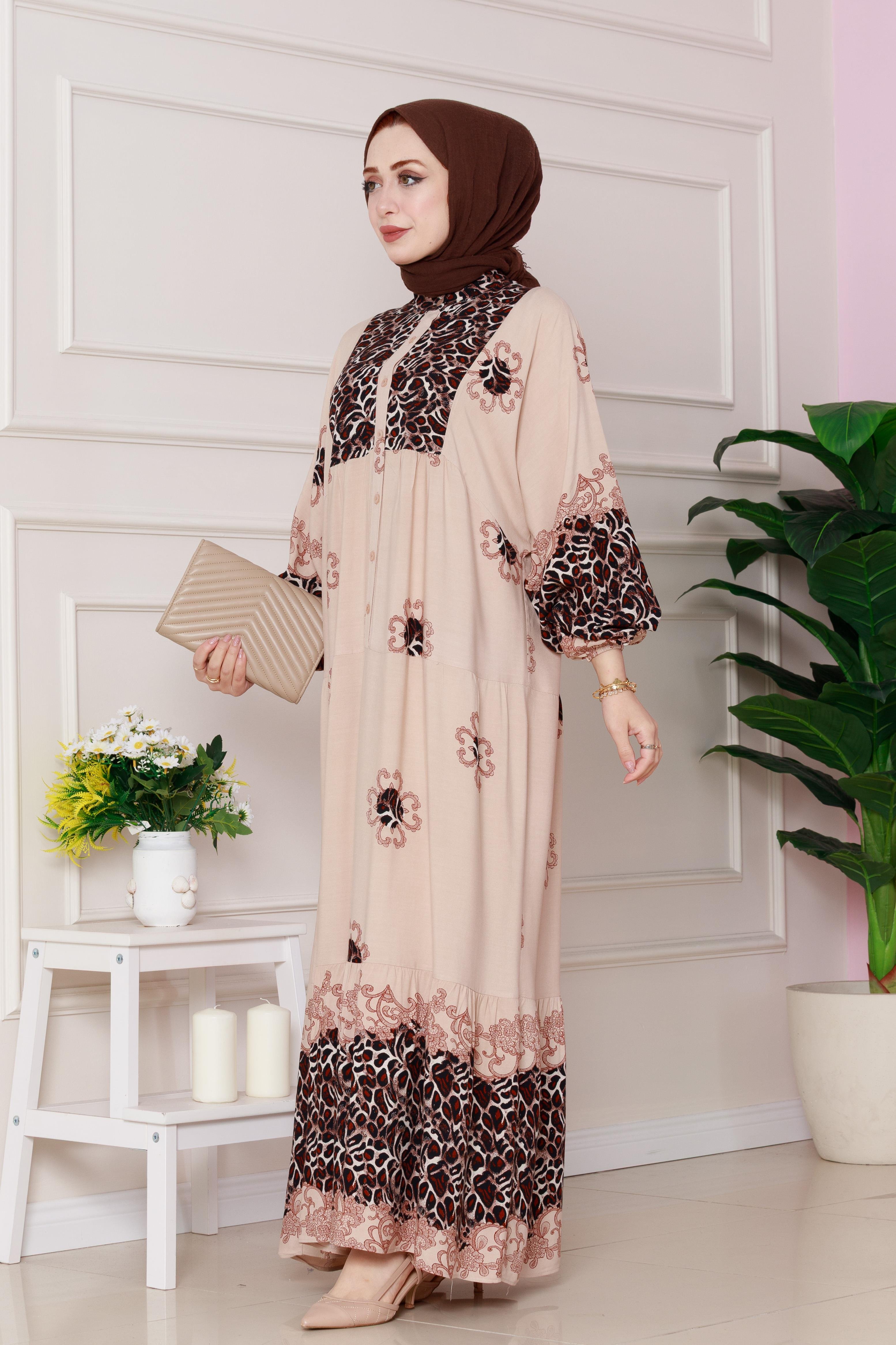 Leopar Desenli Robalı Viscon Elbise-VİZON