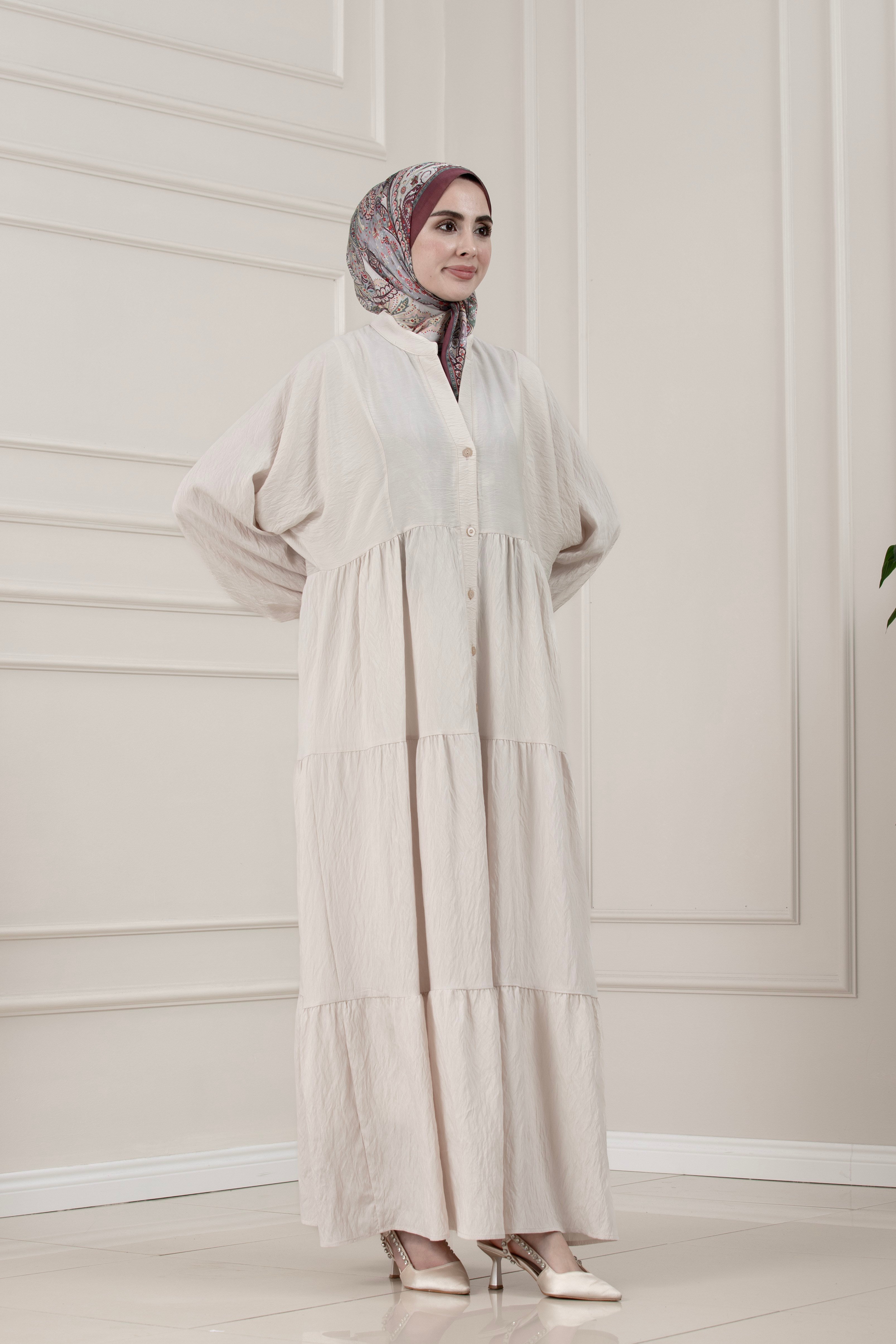 Lilyum Kumaş Robalı Katya Elbise-BEJ