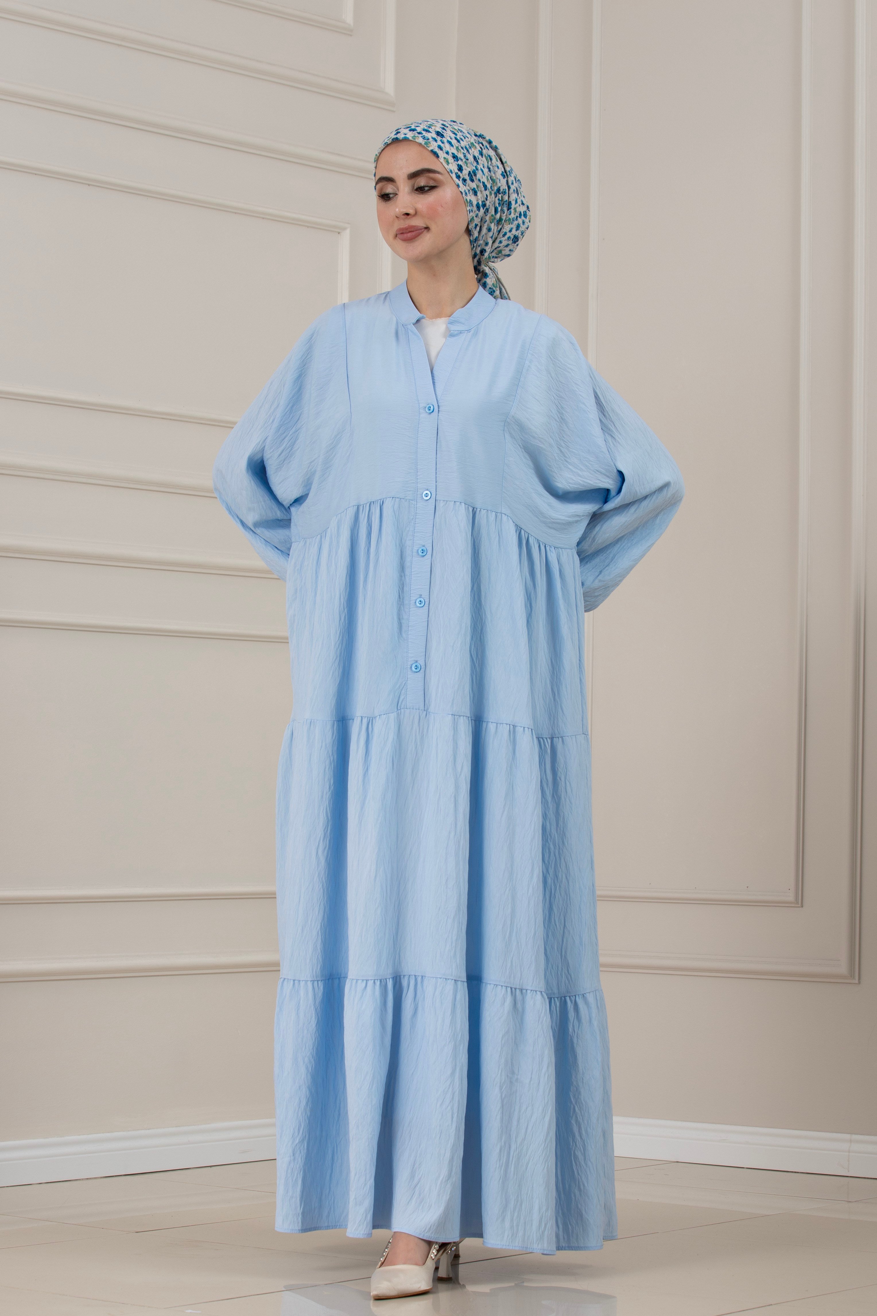 Lilyum Kumaş Robalı Katya Elbise-MAVİ