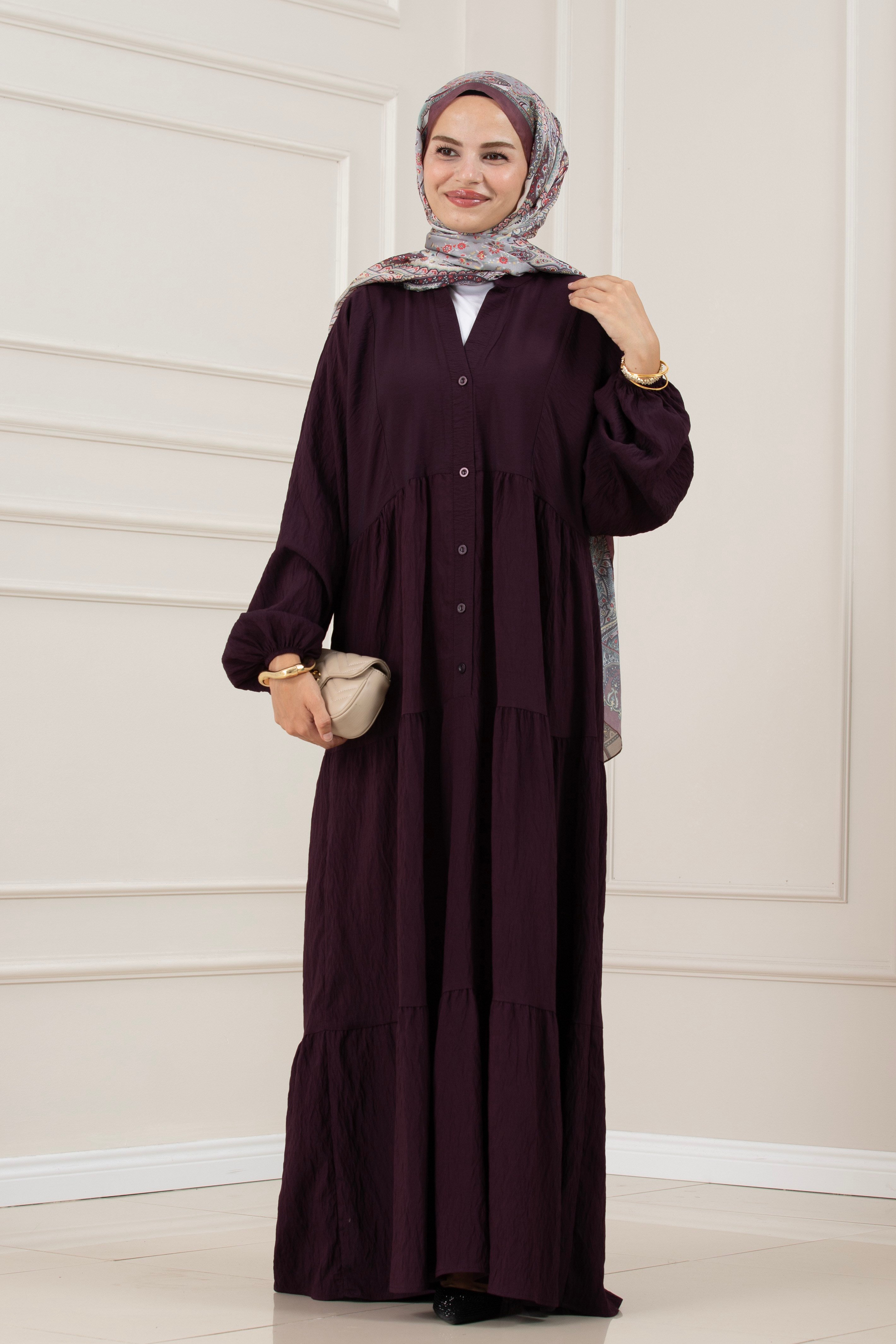 Lilyum Kumaş Robalı Katya Elbise-MÜRDÜM