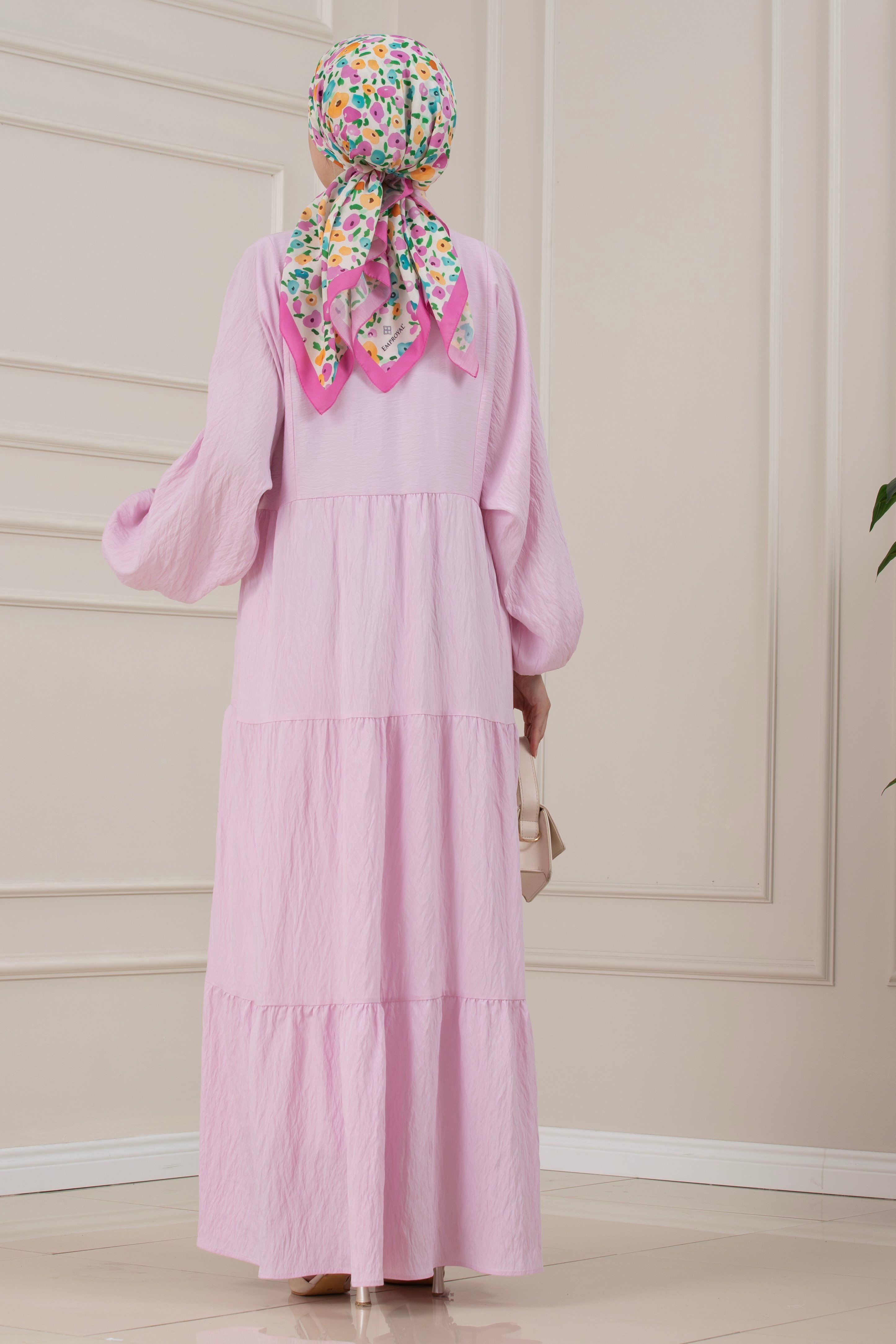 Lilyum Kumaş Robalı Katya Elbise-PEMBE