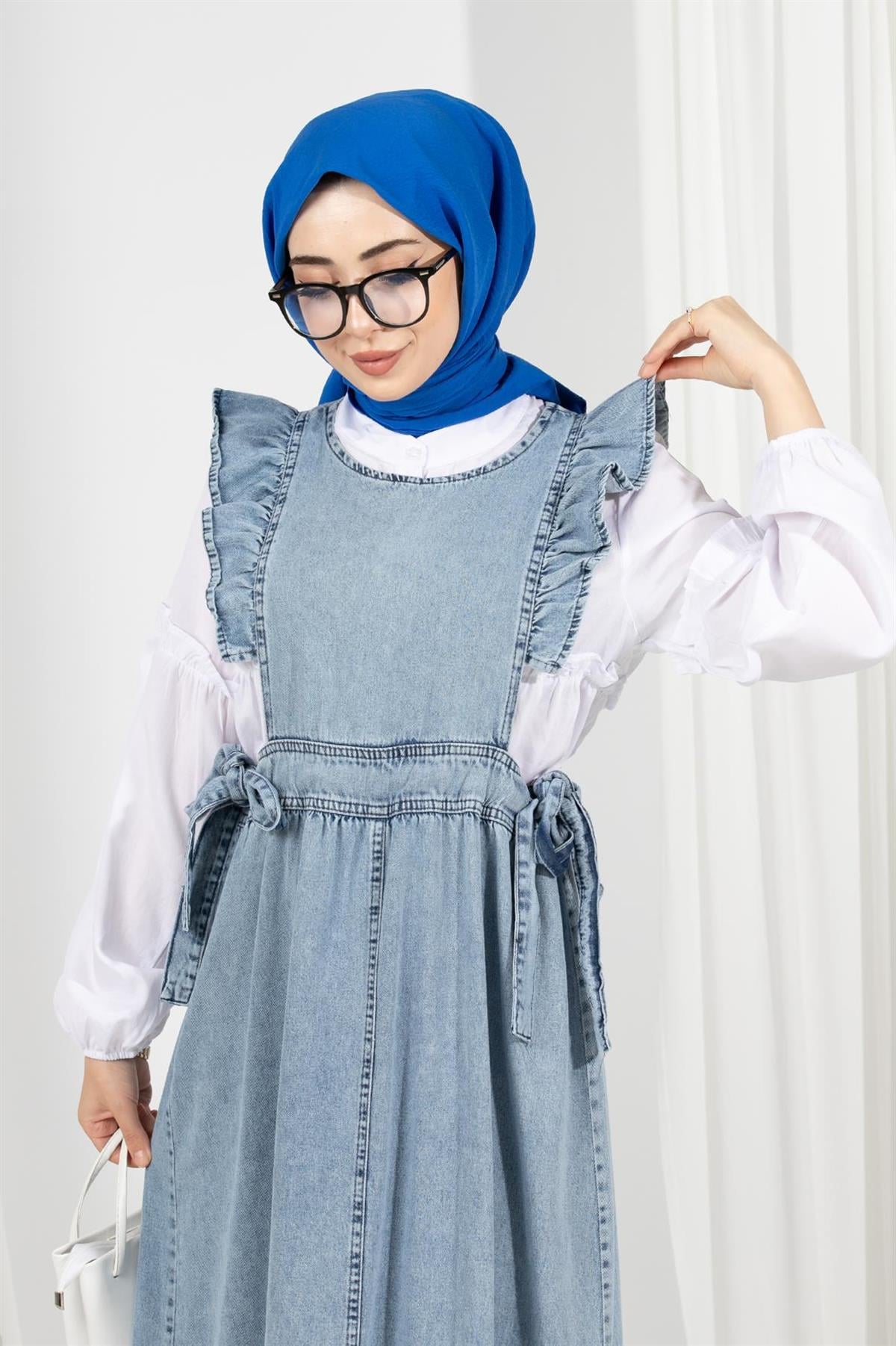 Omuzu Fırfır Kot Jile-mavi