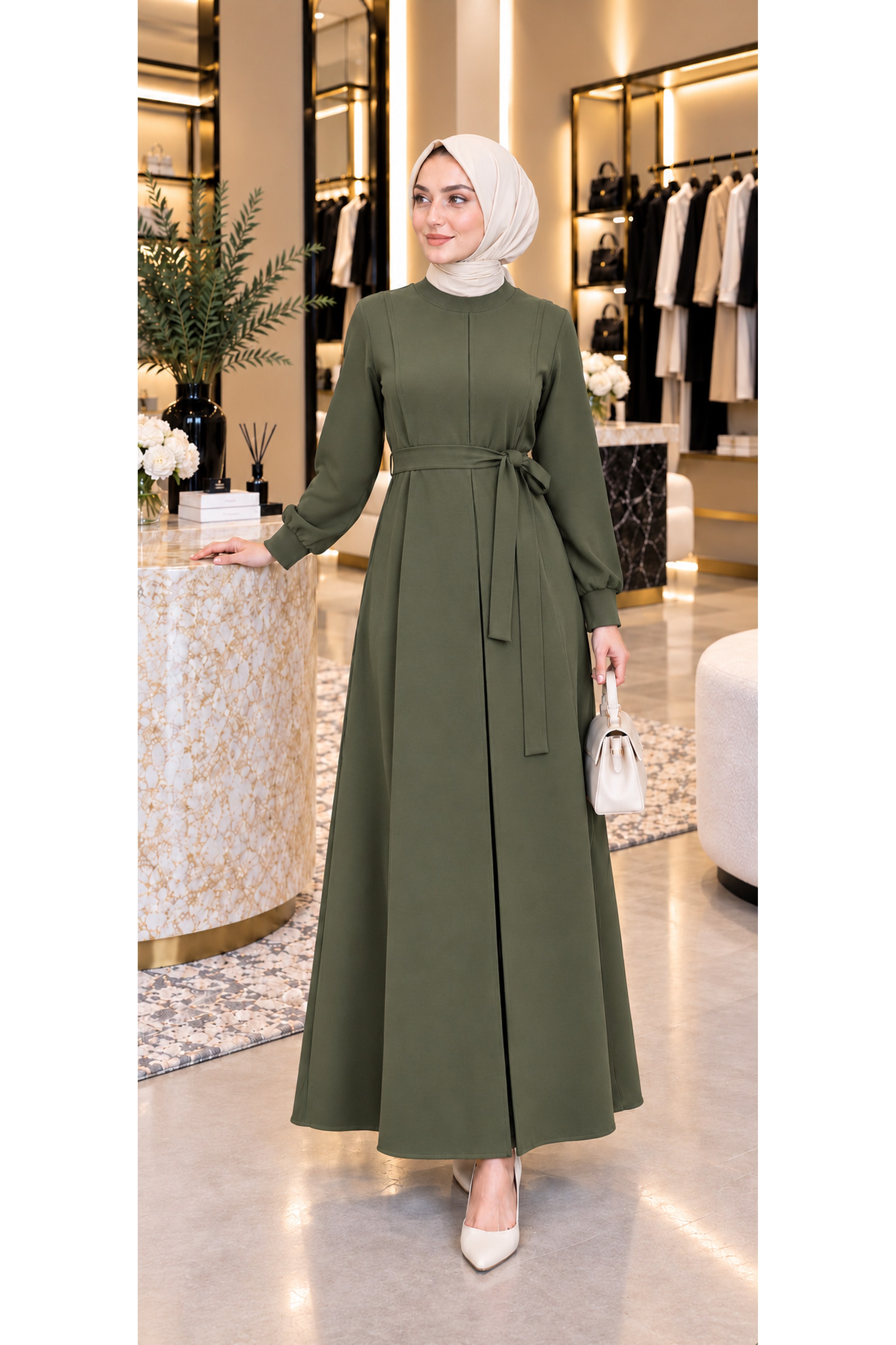 Pİle Detaylı Elbise -HAKİ