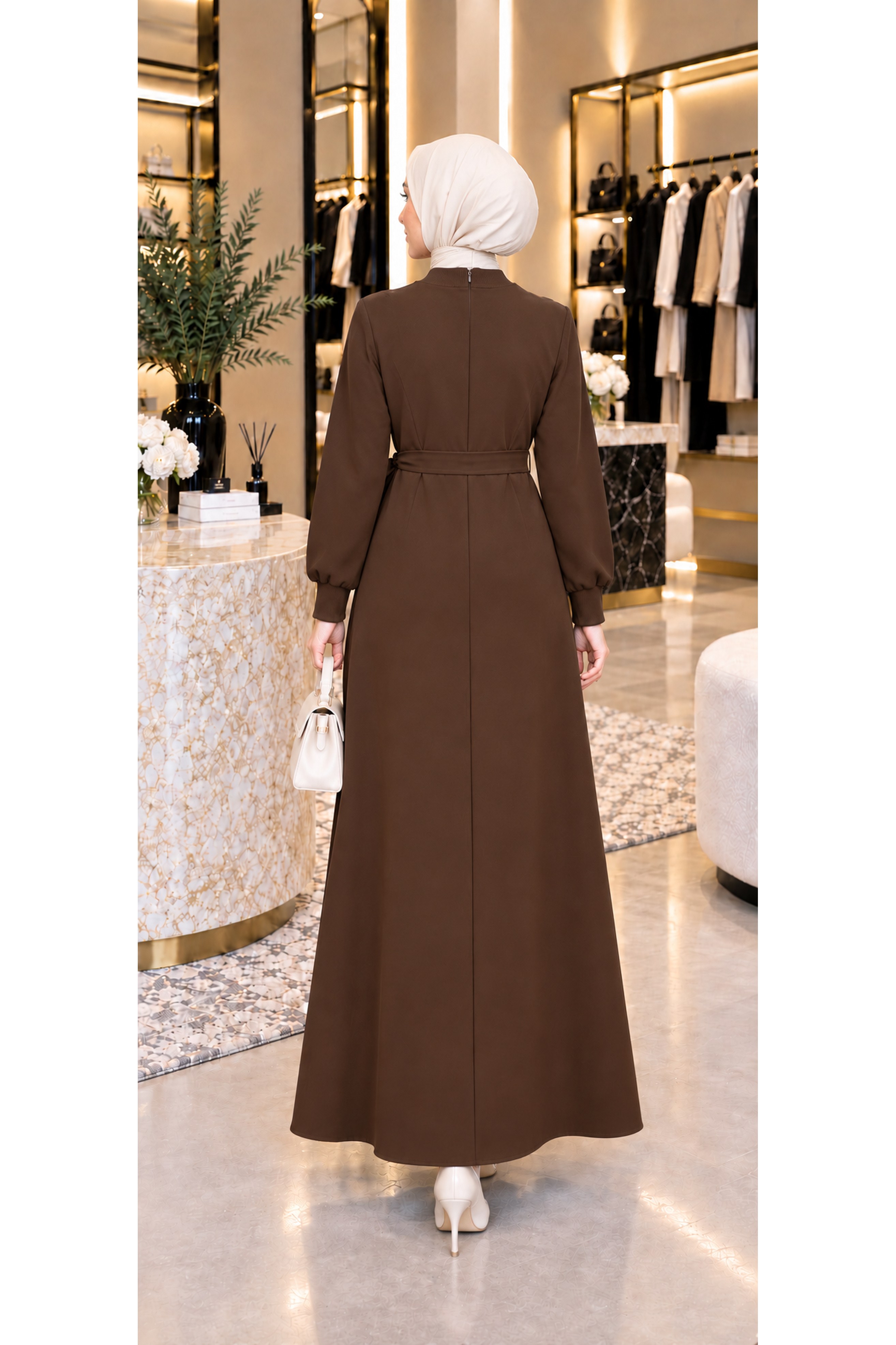 Pleated Detailed Dress -brown color