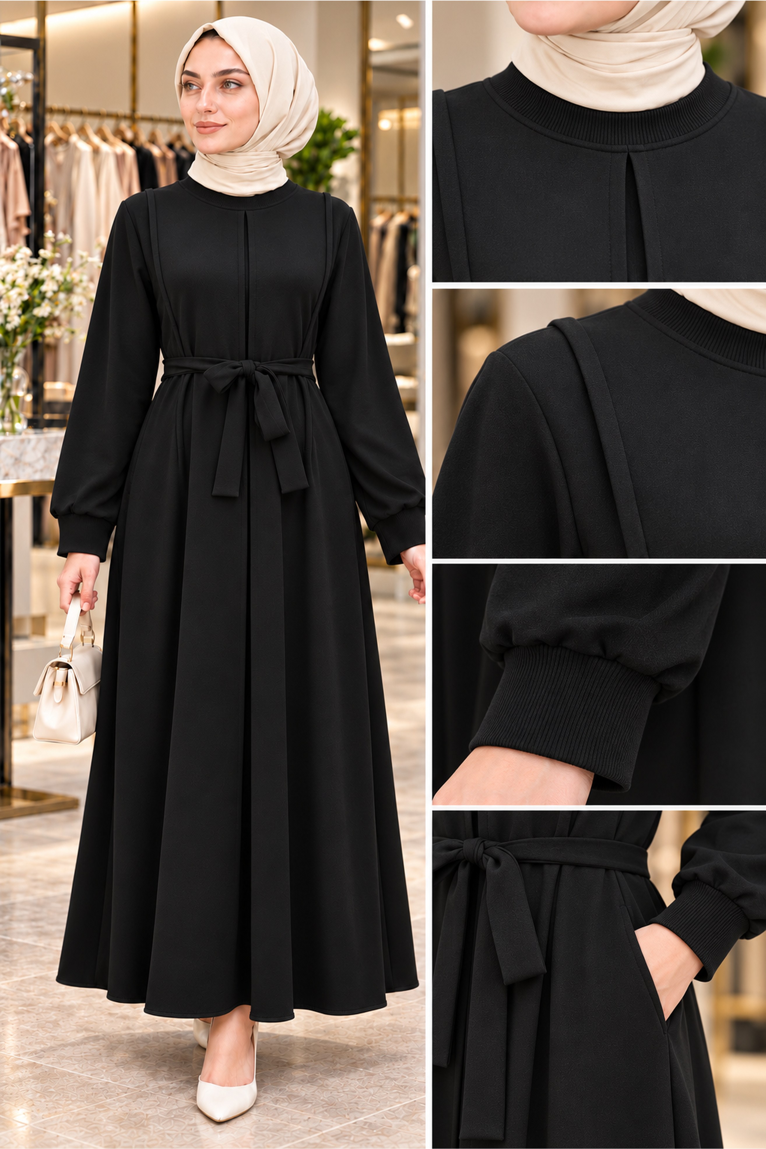 Pleated Detail Dress - Black color