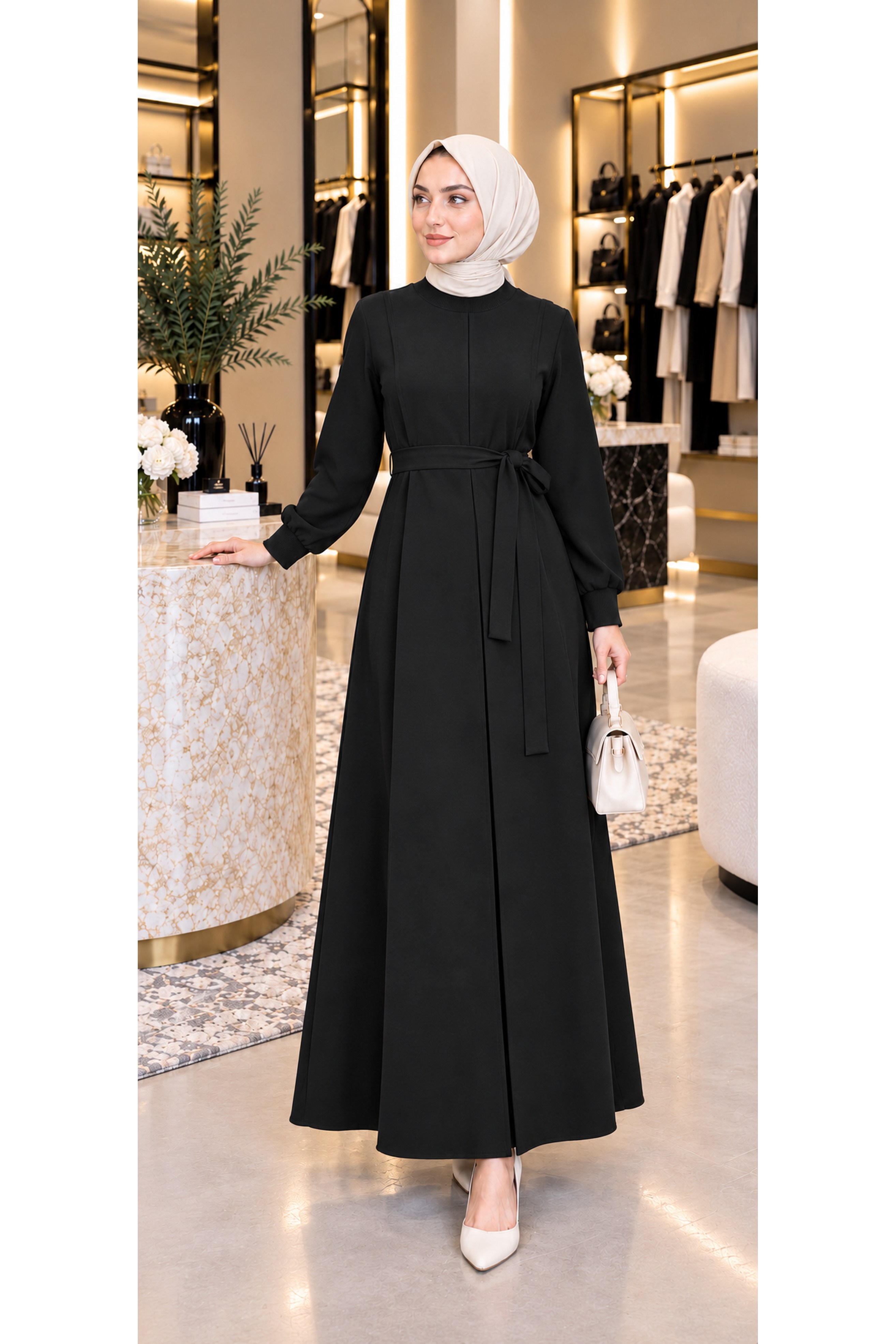 Pleated Detail Dress - Black color