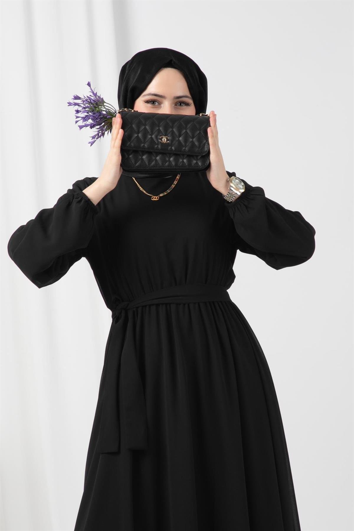 Şifon Elbise-Siyah