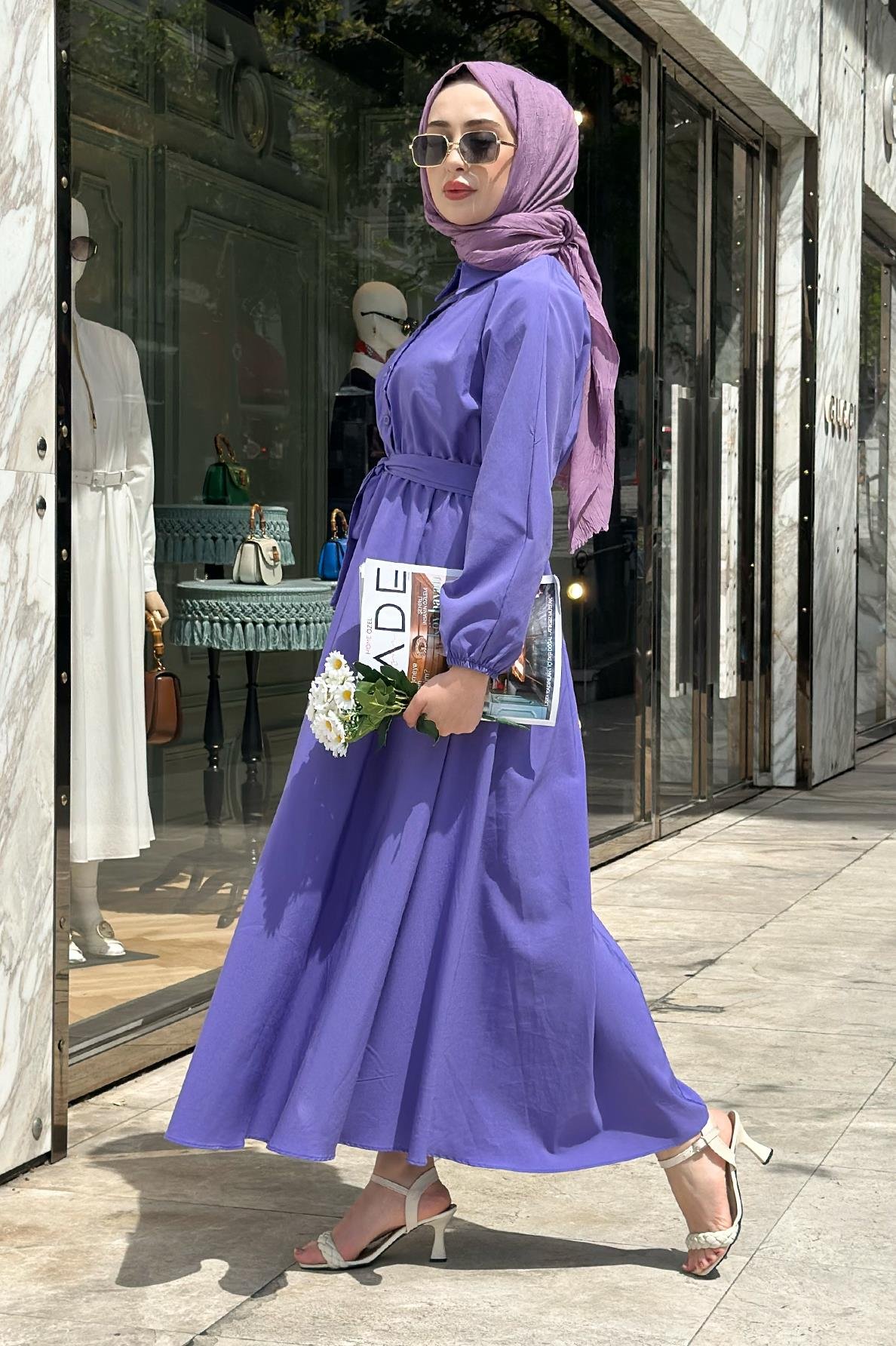 Collared Whirling Dervish Model Dress-Purple