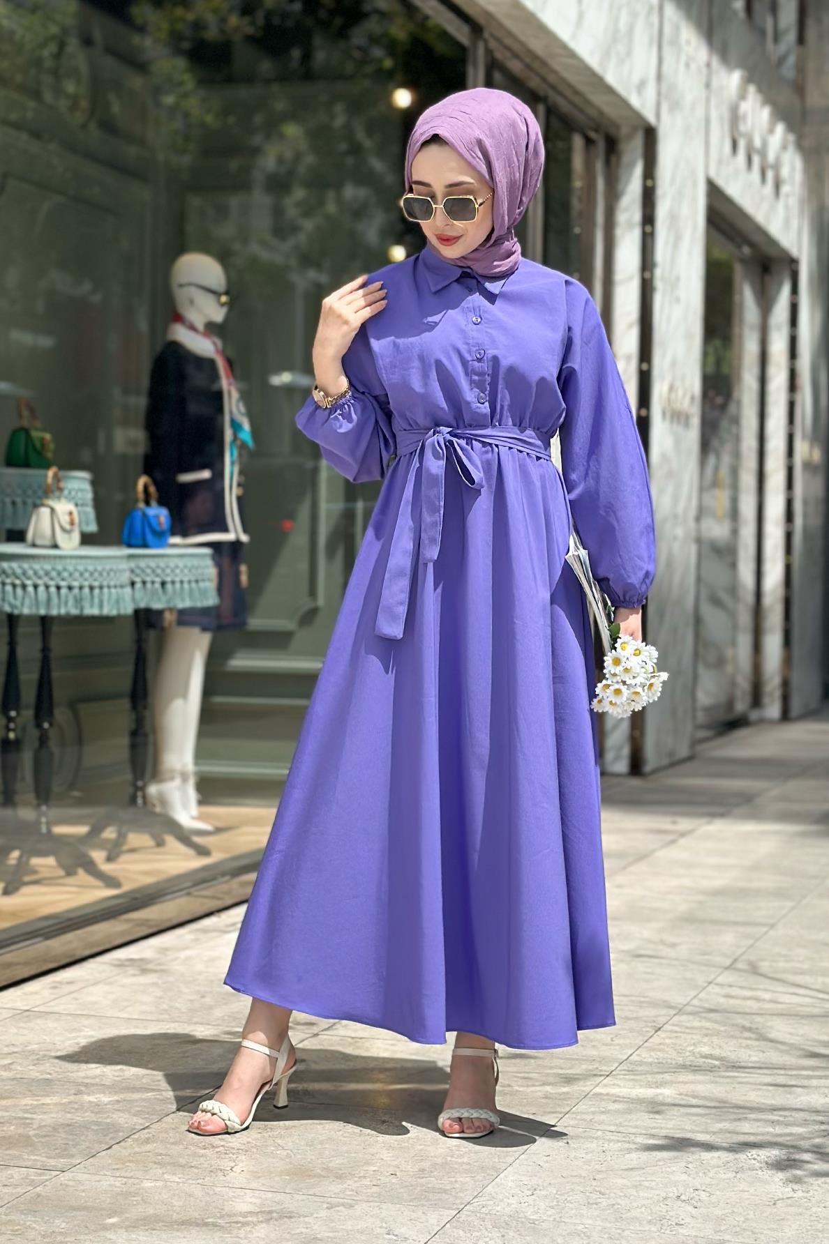 Collared Whirling Dervish Model Dress-Purple