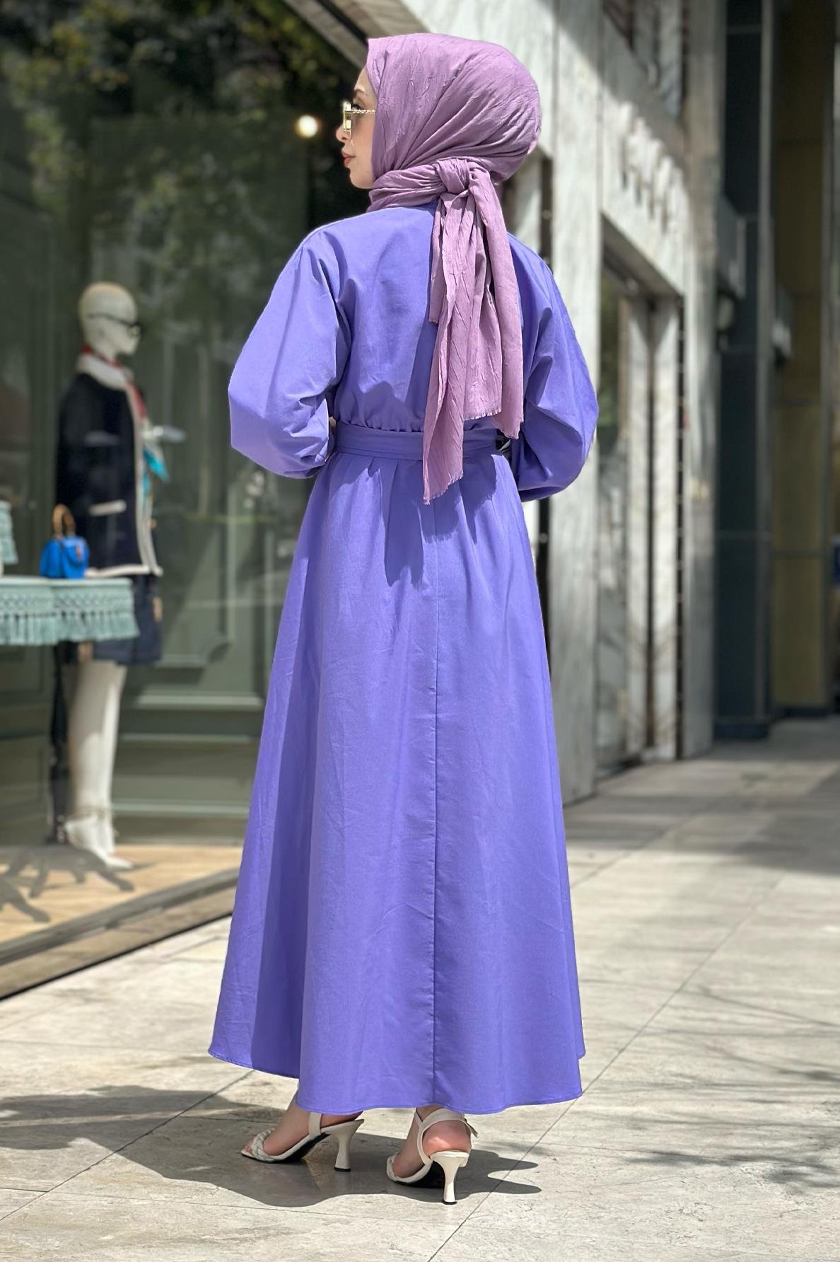 Collared Whirling Dervish Model Dress-Purple