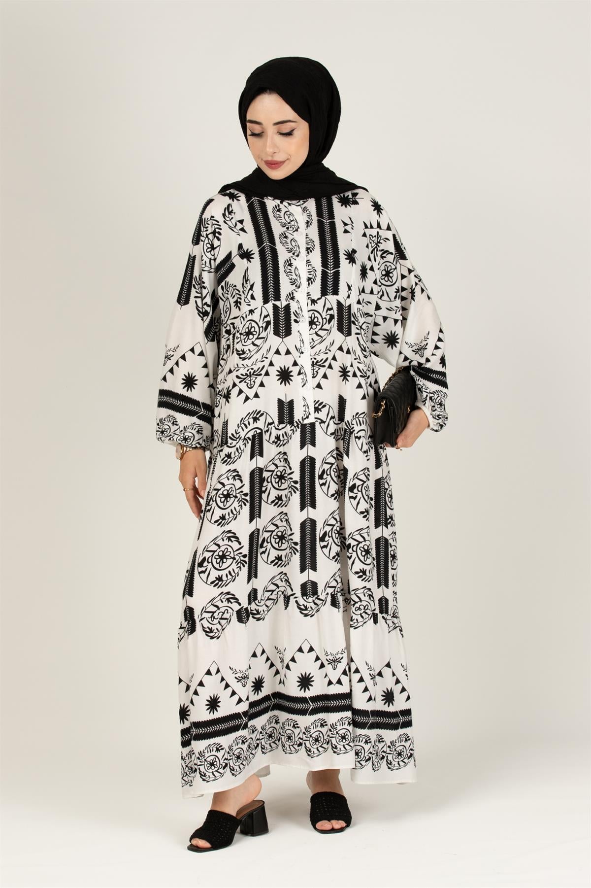 Zara Desen Viscon Elbise-Beyaz