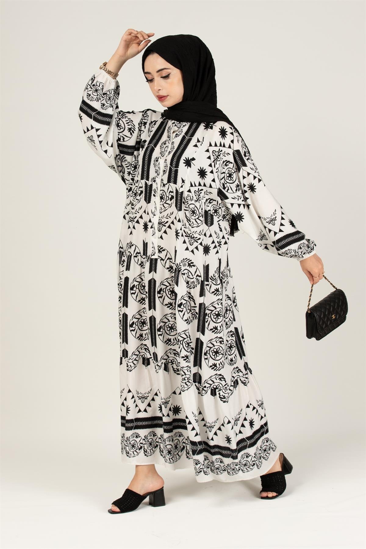 Zara Desen Viscon Elbise-Beyaz