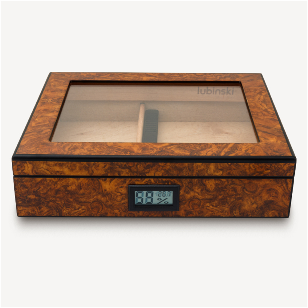Lubinski Cedar Basic Camlı Puro Kutusu Humidor Slim Dijital Kahve 15s