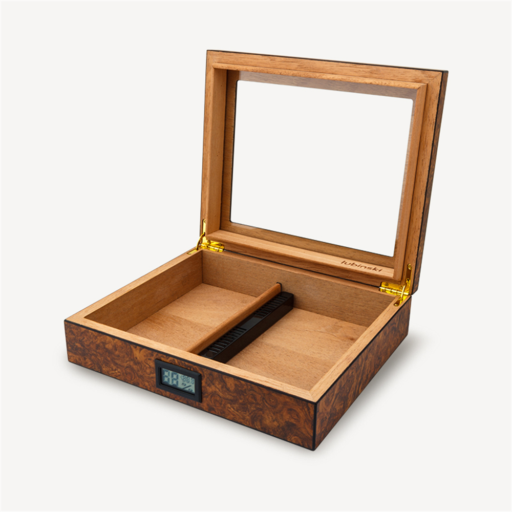 Lubinski Cedar Basic Camlı Puro Kutusu Humidor Slim Dijital Kahve 15s