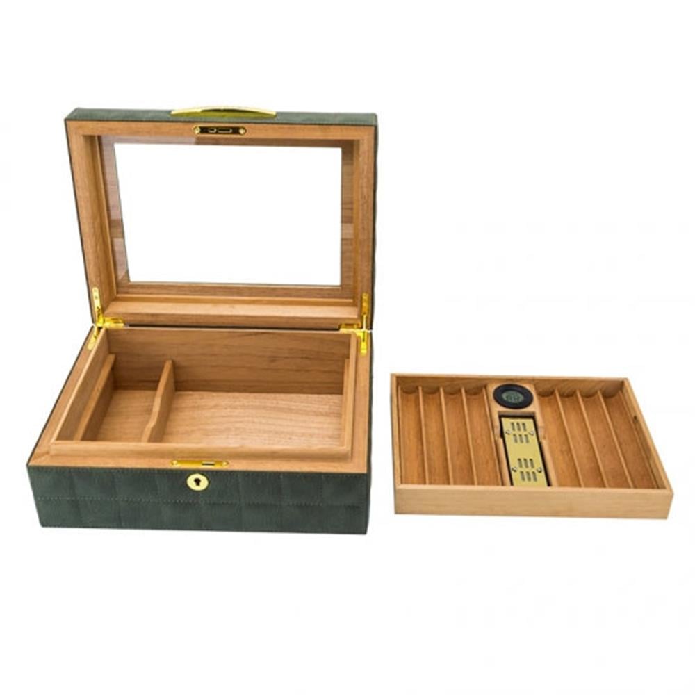 Lubinski Deri Camlı Humidor Puro Kutusu Sarı 50s