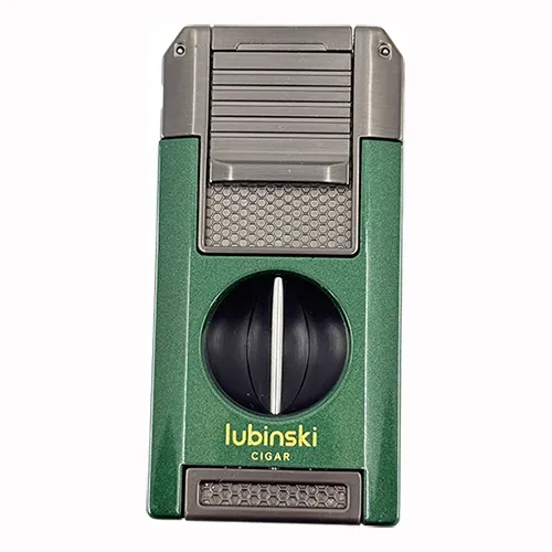 Lubinski Premium Çift Torch Puro Çakmağı Dahili V-Cut Kesici - Delici - İğne- Sehpa Yeşil