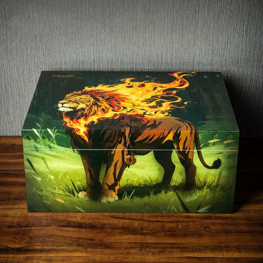 Lubinski Special Edt. Fire Lion Puro Kutusu Humidor 80's Kahve