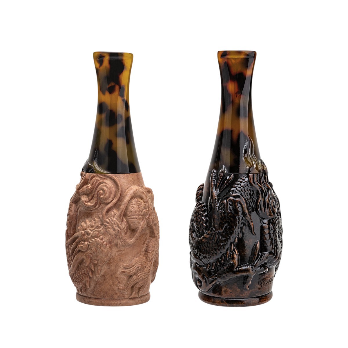 Lubinski Yeni 4 Boy Kullanım Briar 9mm Filtreli Carved Dragon Black (38-57 Ring)
