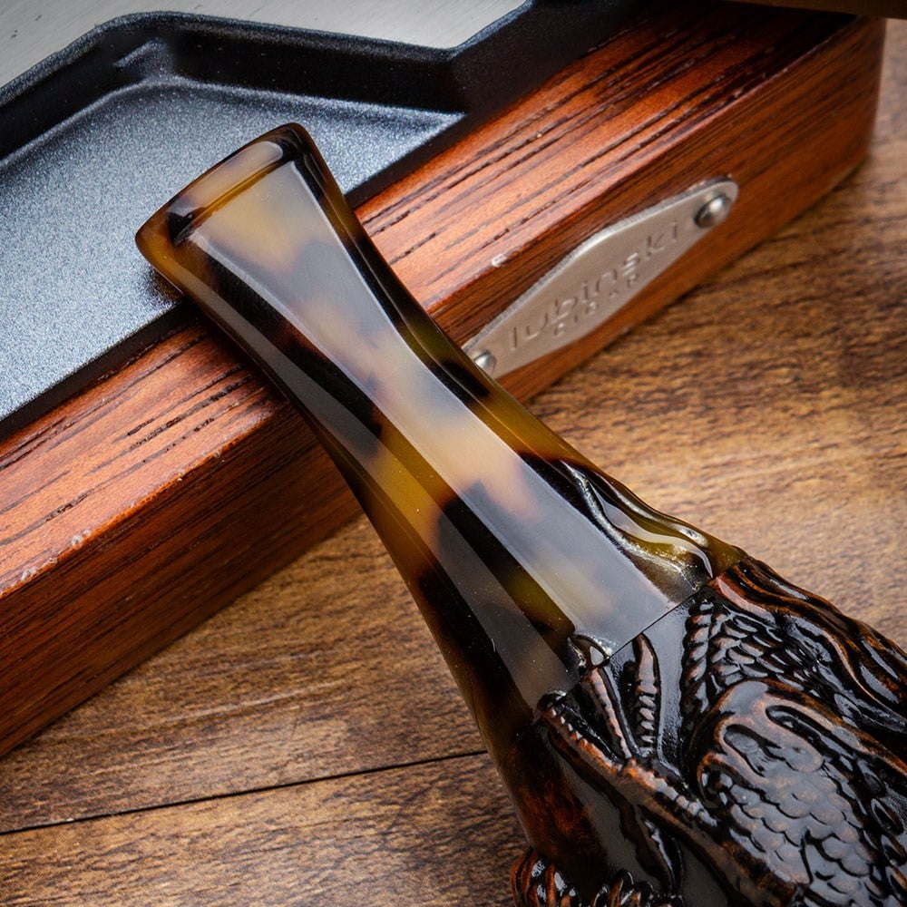 Lubinski Yeni 4 Boy Kullanım Briar Puro Ağızlığı 9mm Filtreli Carved Dragon Brown (38-57 Ring)
