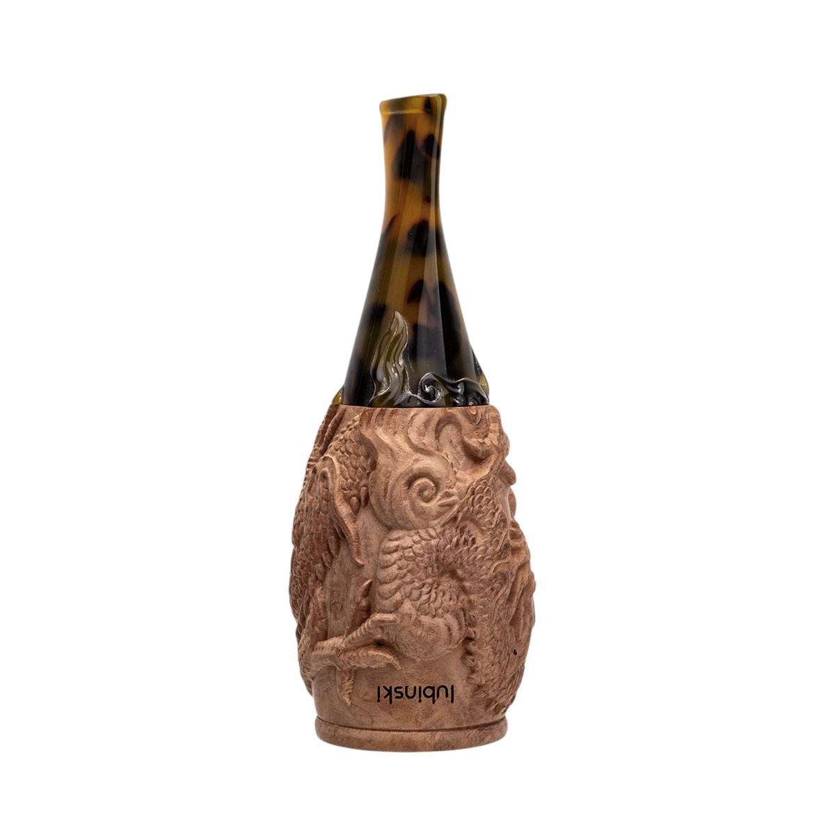 Lubinski Yeni 4 Boy Kullanım Briar Puro Ağızlığı 9mm Filtreli Carved Dragon Brown (38-57 Ring)