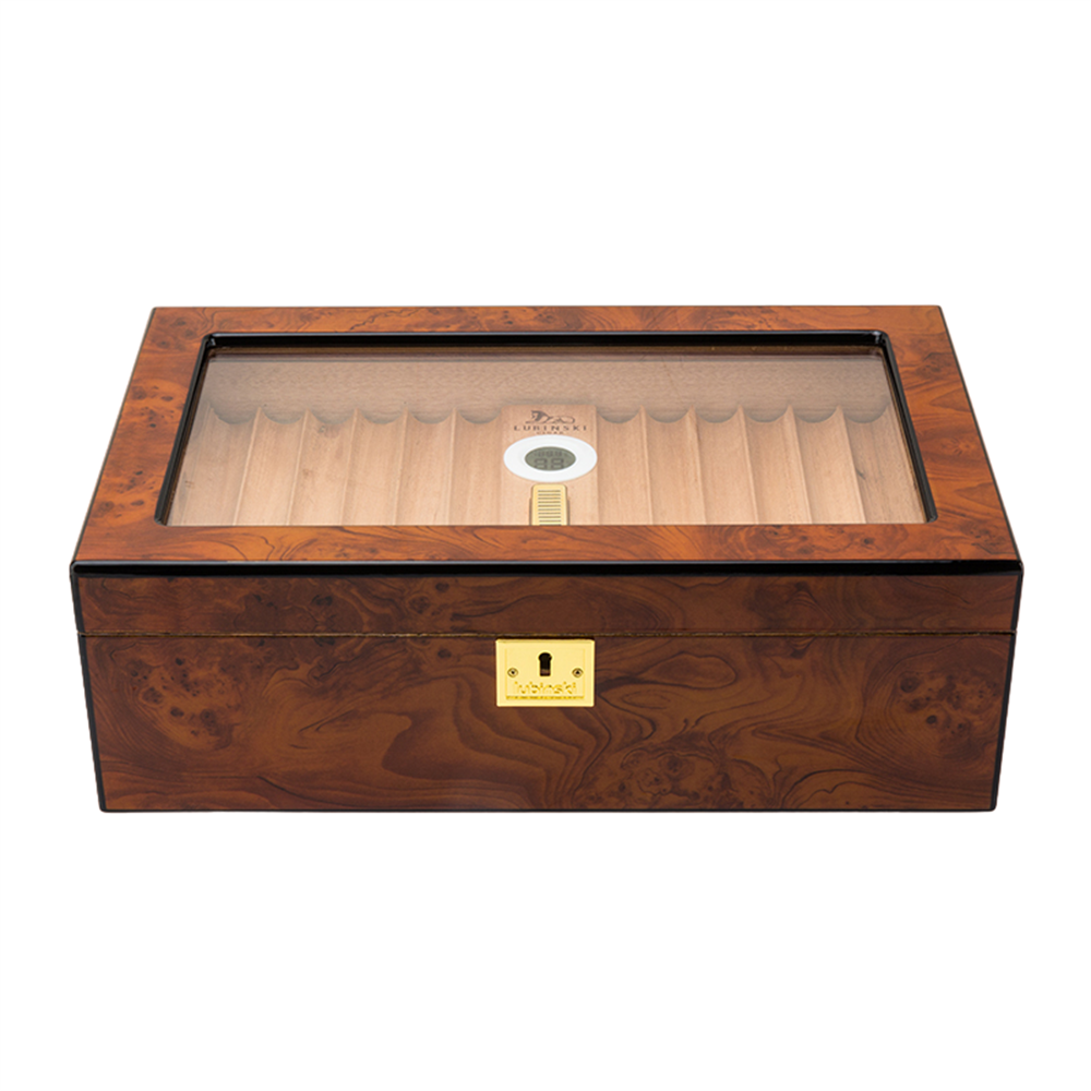 Lubinski Yeni Cedar Camlı Tepsili Puro Kutusu Humidor Kahve 60s