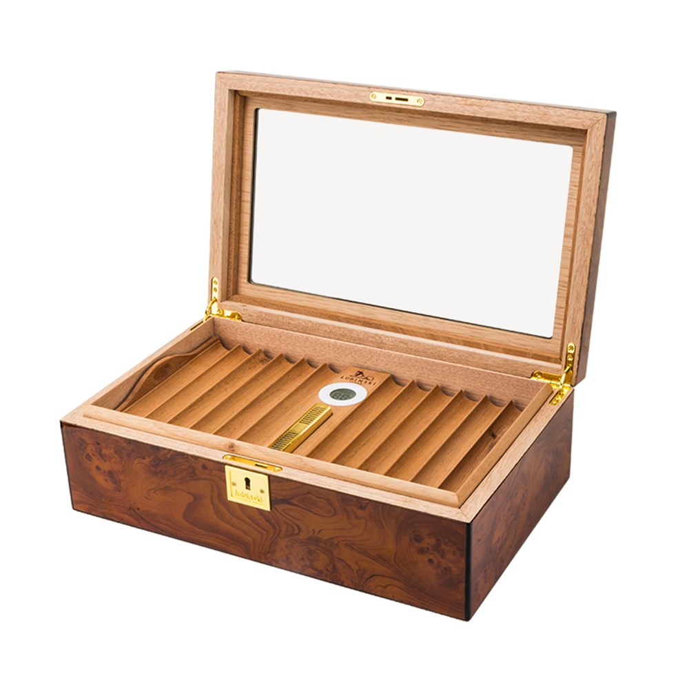 Lubinski Yeni Cedar Camlı Tepsili Puro Kutusu Humidor Kahve 60s