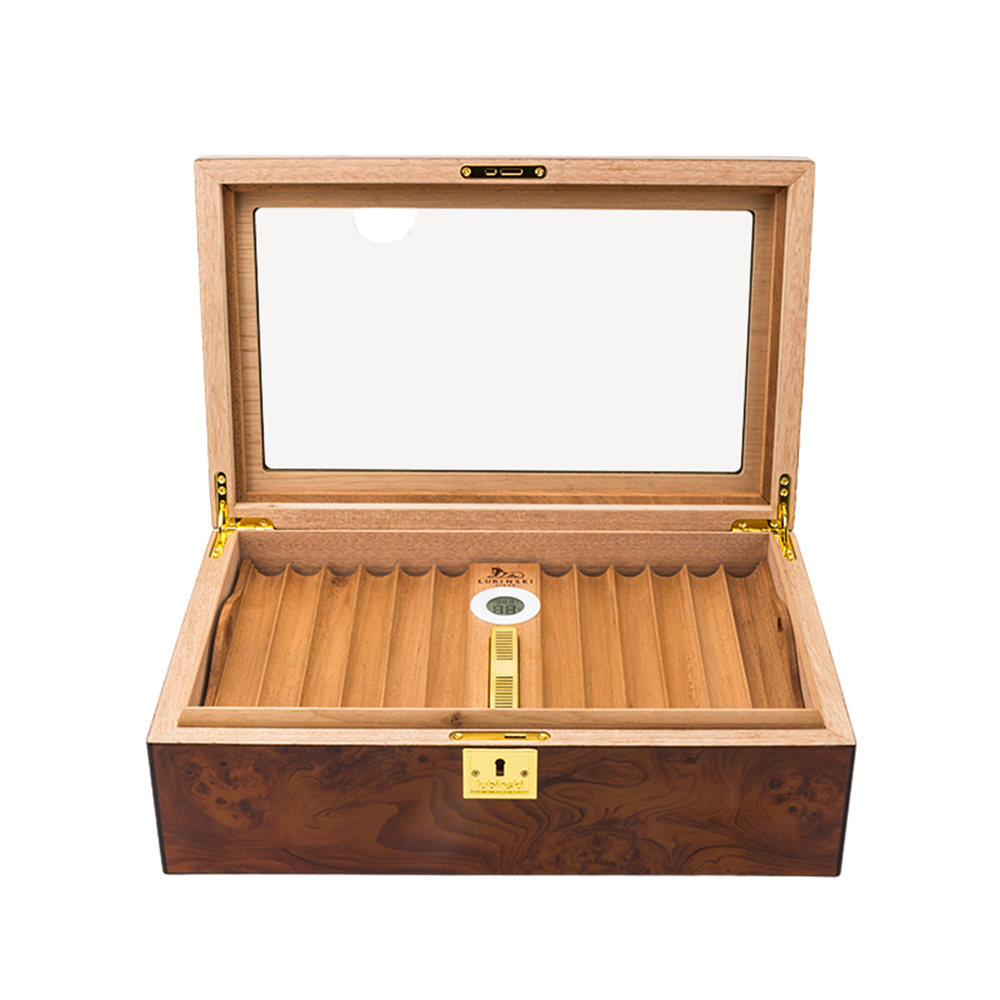 Lubinski Yeni Cedar Camlı Tepsili Puro Kutusu Humidor Kahve 60s