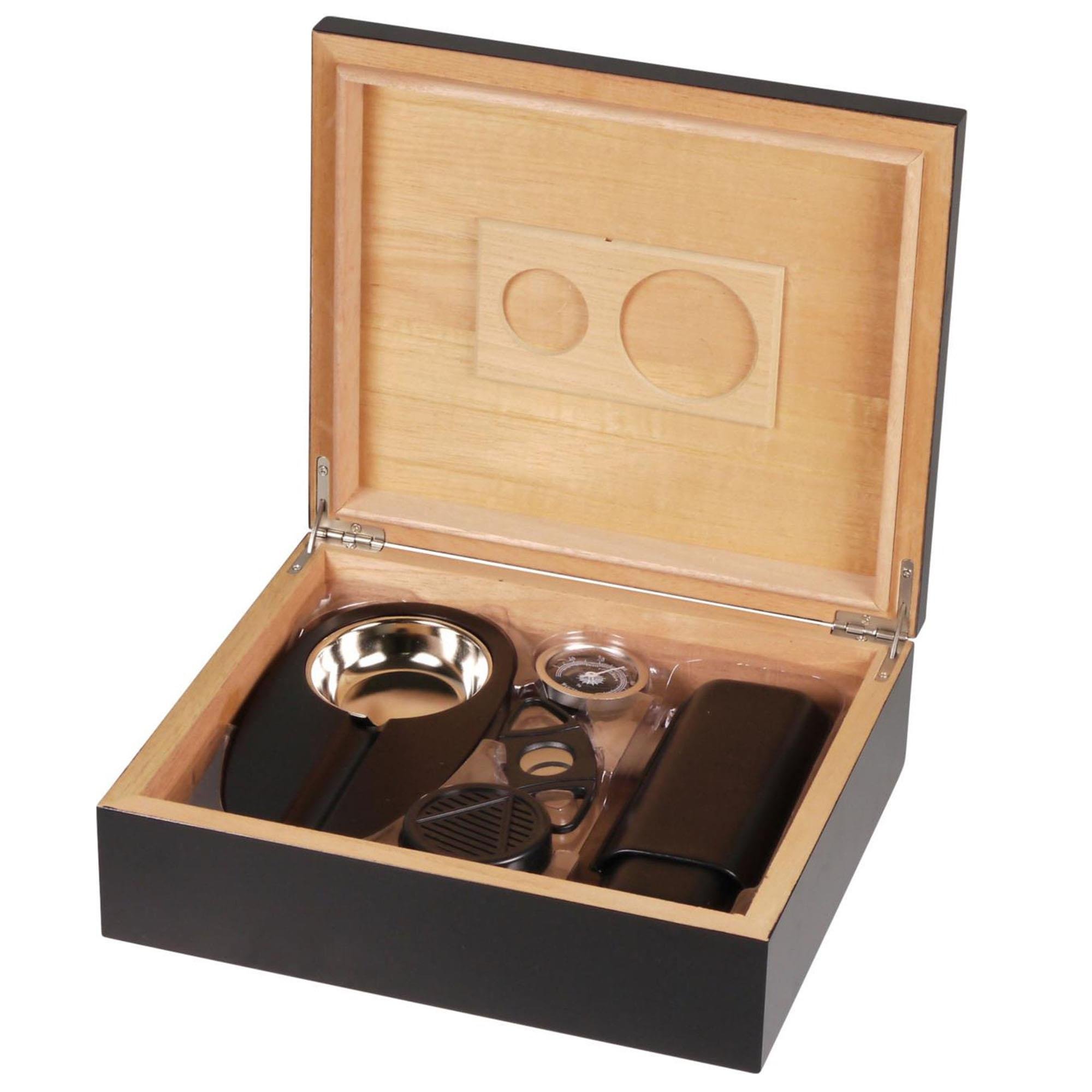 Cedar Alman Puro Kutusu Humidor Seti Siyah 25's