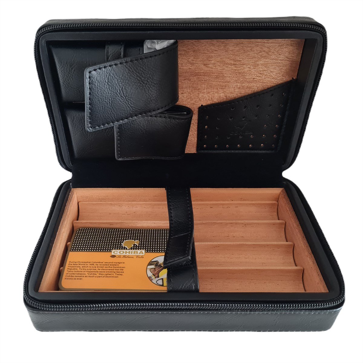 Cohiba Deri Seyahat Puro Taşıma Kutusu Çakmak Kesici Set Siyah