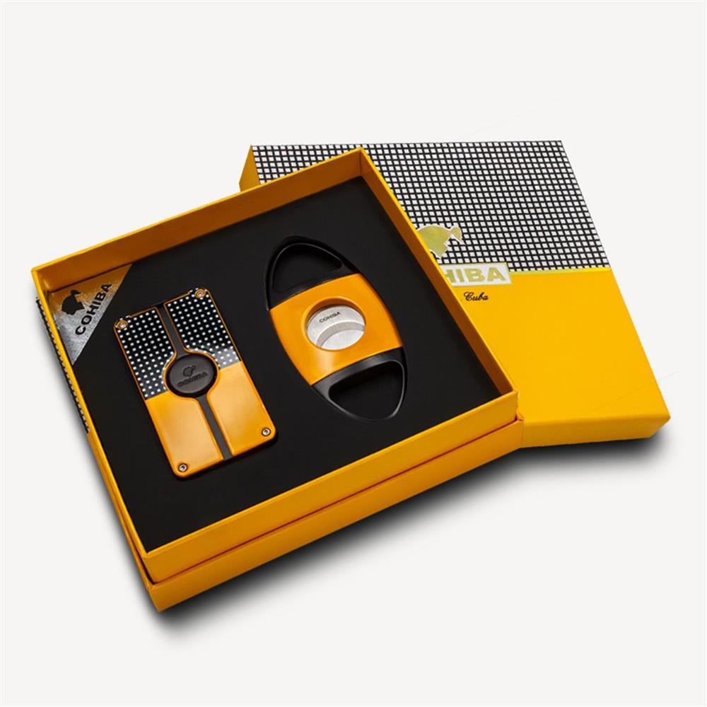 Cohiba Slim 3 Torch Çakmak Ve Kesici Puro Seti Sarı-Siyah