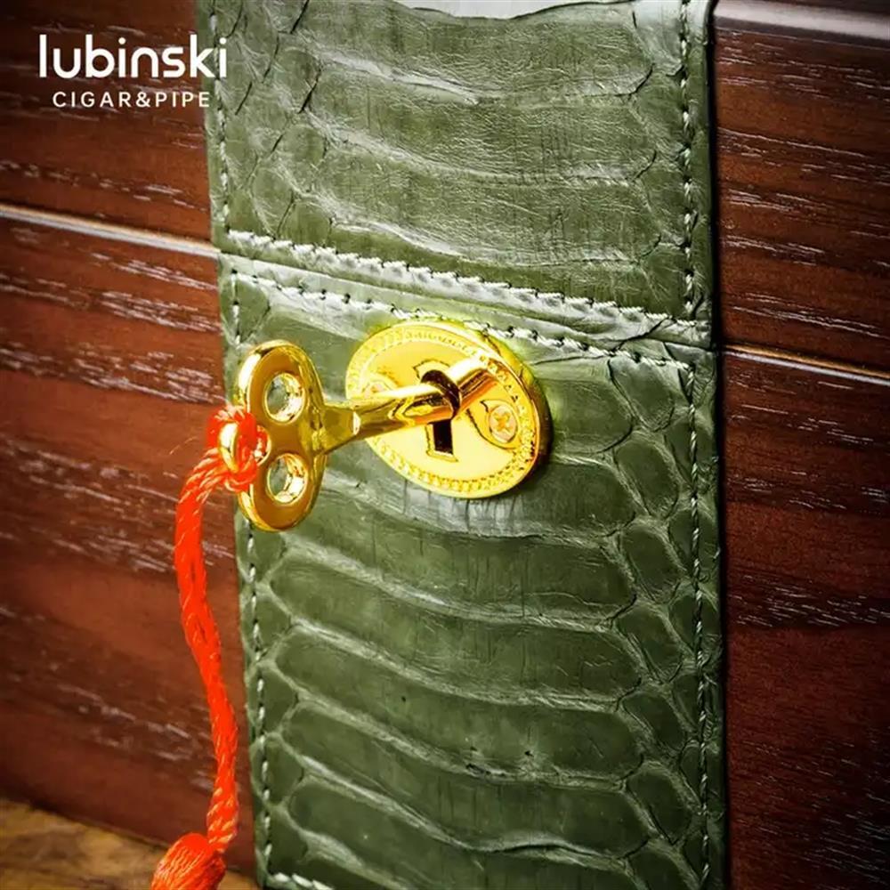 Lubinski Camlı Yılan Deri Ahşap Humidor Puro Kutusu Çakmak-Kesici-Kılıf Set