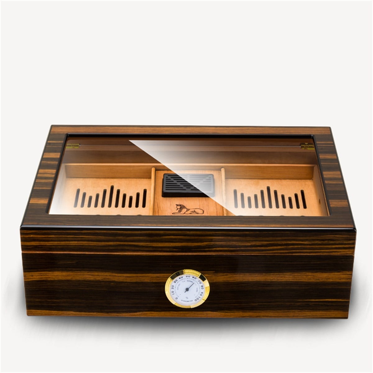 Lubinski Cedar Camlı Tepsili Puro Kutusu Humidor Kahve 100s