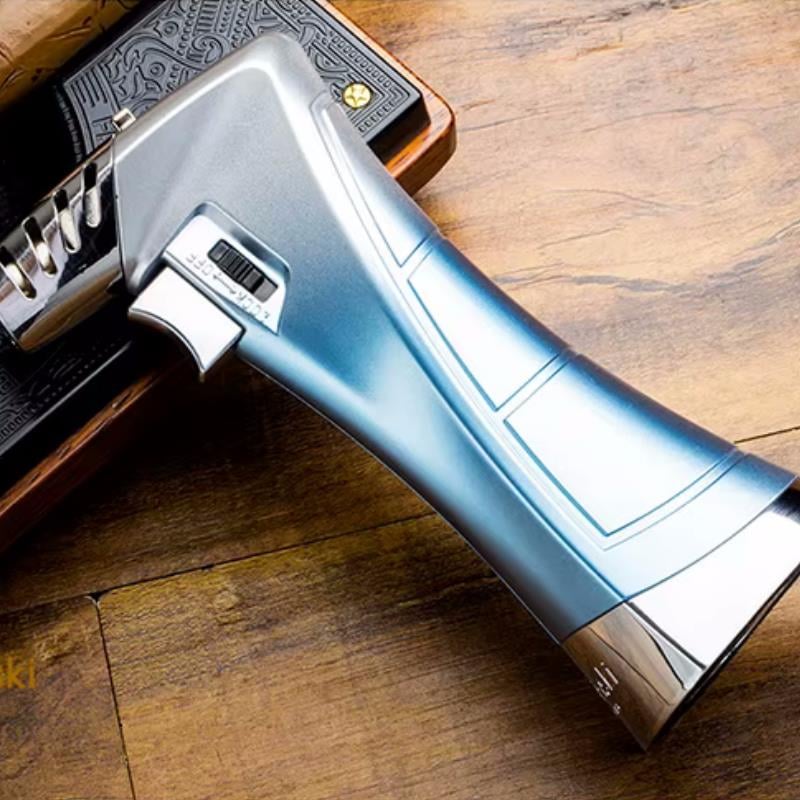 Lubinski New Design Çok Fonksiyonlu Tek Torch Büyük Masa Tipi Puro Çakmağı Blue Ice