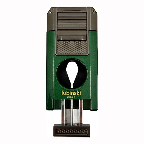 Lubinski Premium Çift Torch Puro Çakmağı Dahili V-Cut Kesici - Delici - İğne- Sehpa Yeşil