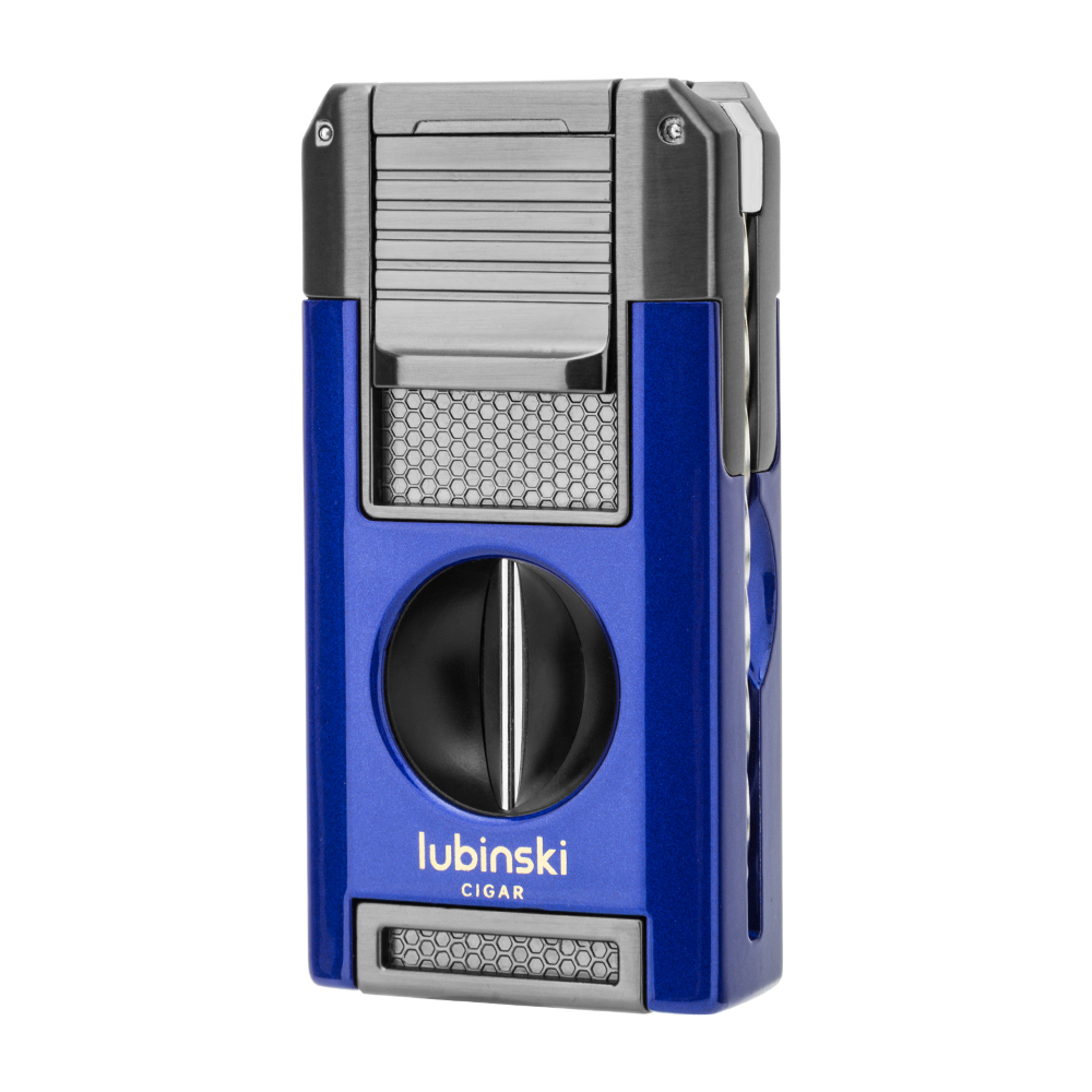 Lubinski Premium Çift Torch Puro Çakmağı Dahili V-Cut Kesici - Delici - İğne- Sehpa Mavi