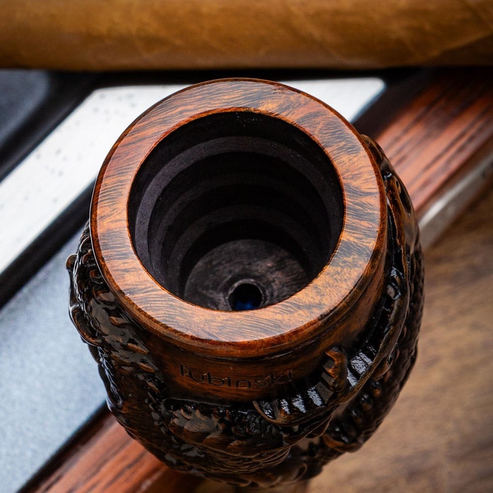 Lubinski Yeni 4 Boy Kullanım Briar Puro Ağızlığı 9mm Filtreli Carved Dragon Brown (38-57 Ring)