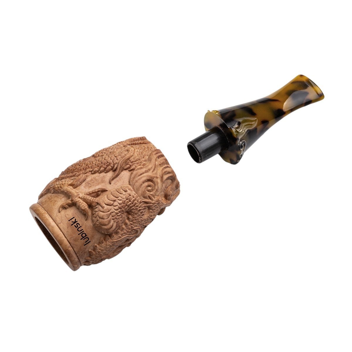 Lubinski Yeni 4 Boy Kullanım Briar Puro Ağızlığı 9mm Filtreli Carved Dragon Brown (38-57 Ring)
