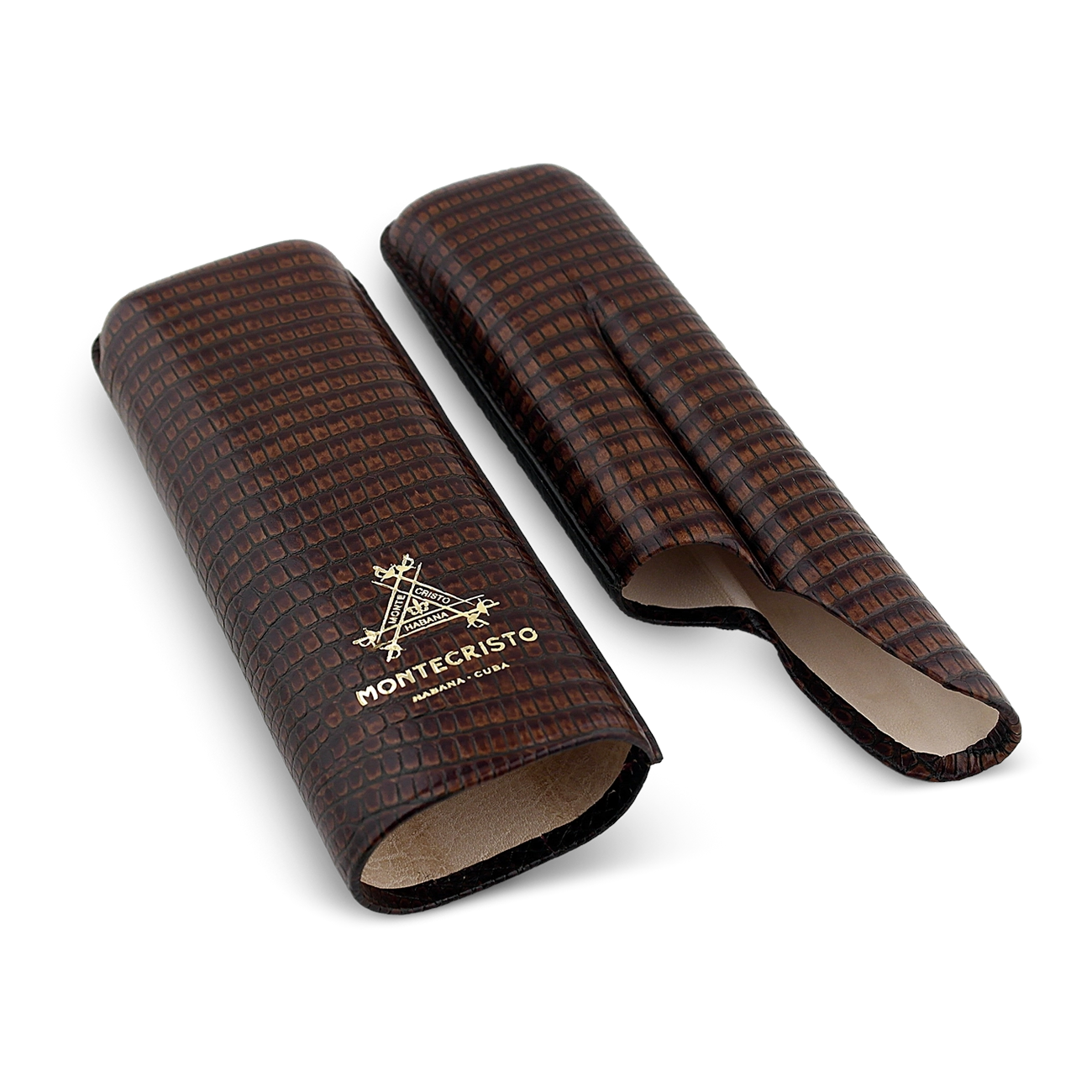 Montecristo Gerçek Deri Puro Kılıfı İkili 64 Ring - Koyu Kahve