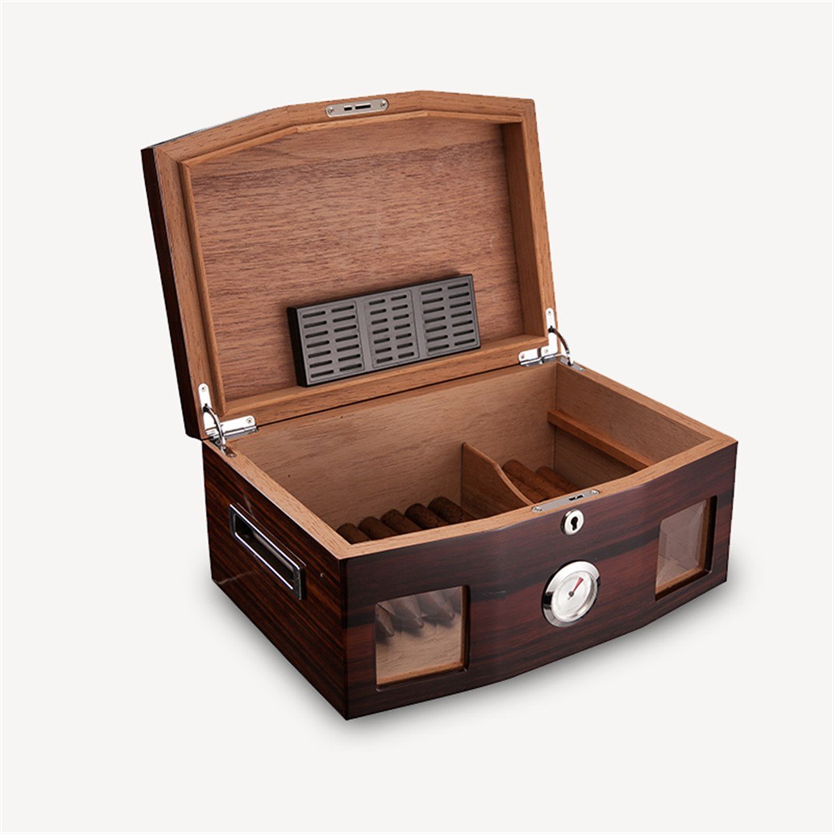 Sikarlan Cedar Camlı Bölmeli Puro Kutusu Humidor Kahve 100s
