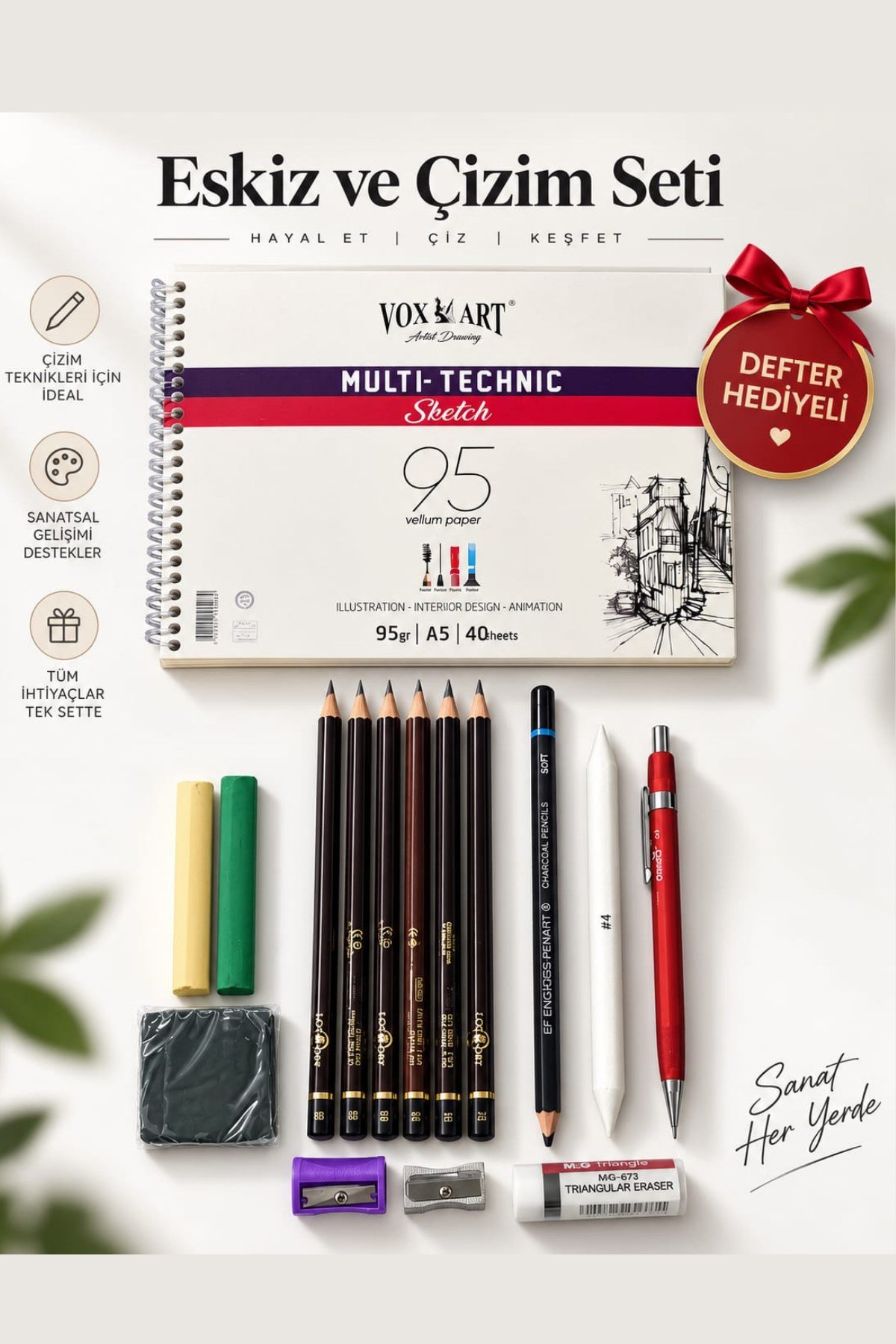 18'li Eskiz Çizim Kalem Seti (Defter Hediyeli) Artist Seviye