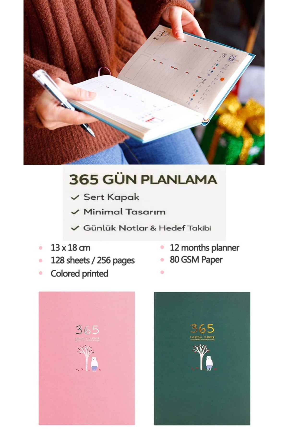 2'li 365 Gün Tarihsiz Planlayıcı Ajanda, 13*18cm 256 Sayfa