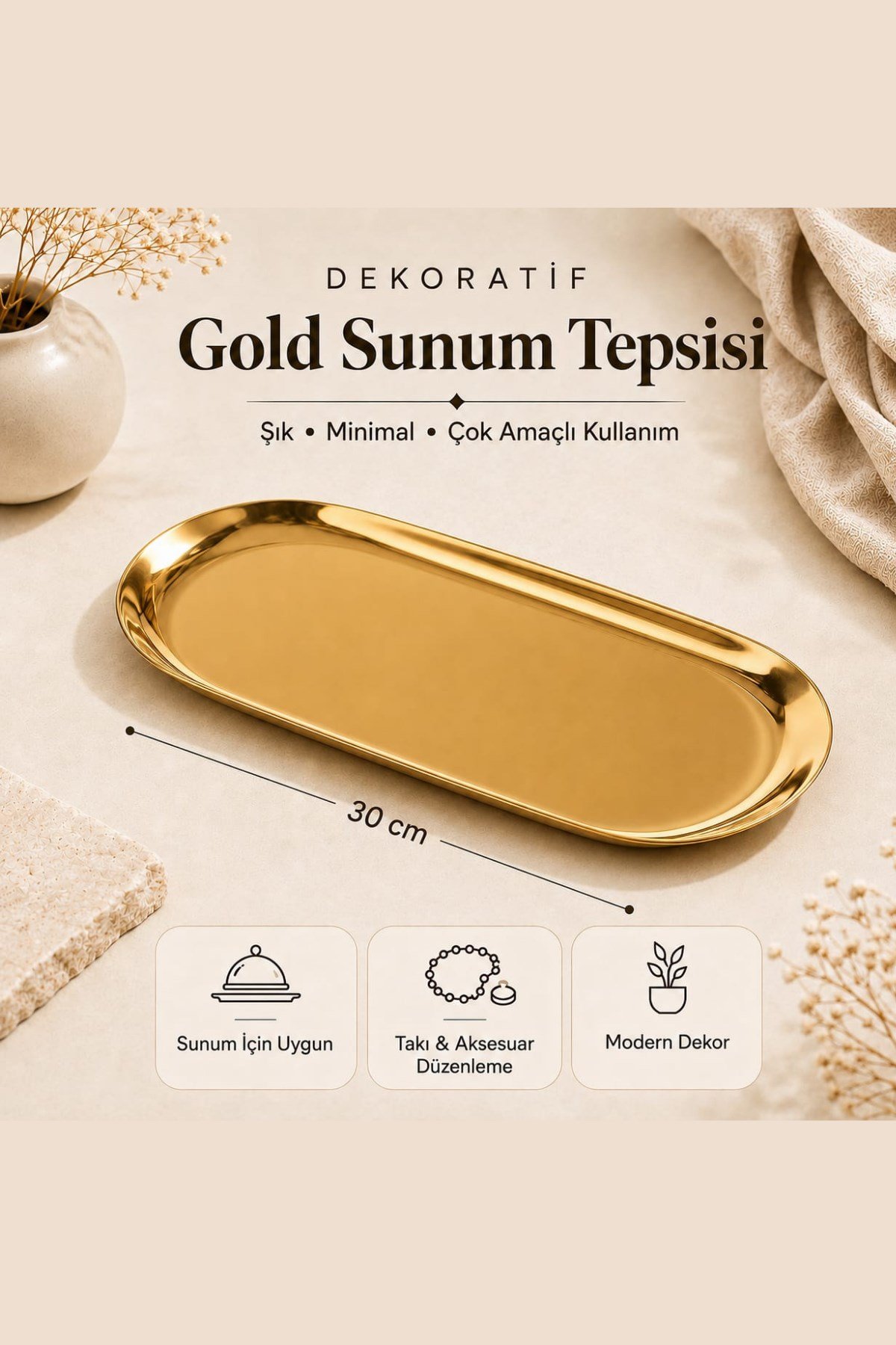 2'li Dekoratif Sunum Tepsisi 30 cm (Gold)