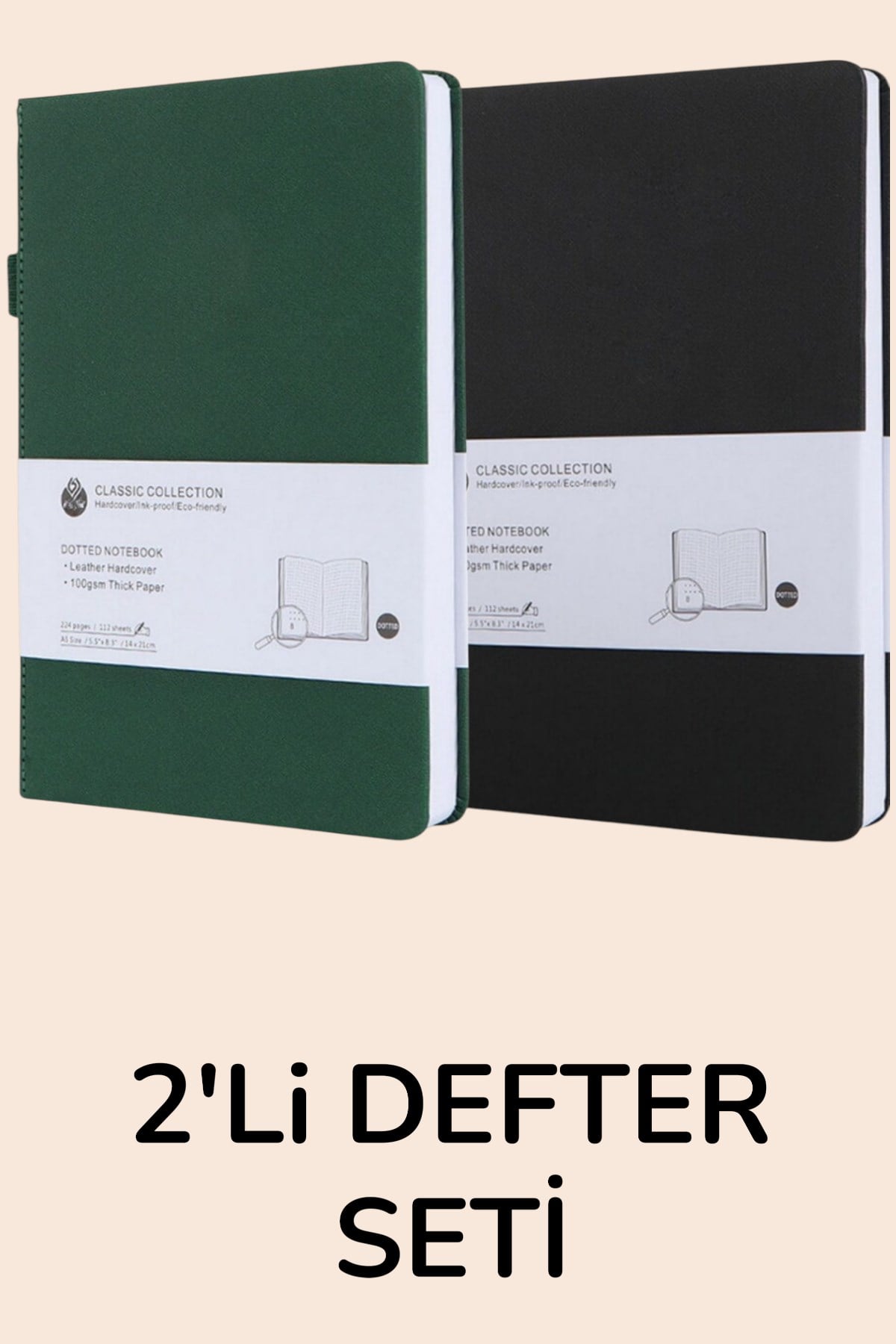 2'li Dolma Kalem Uyumlu, Numaralı Not Defteri 14*21cm, 110gr Noktalı 220 sayfa Defter