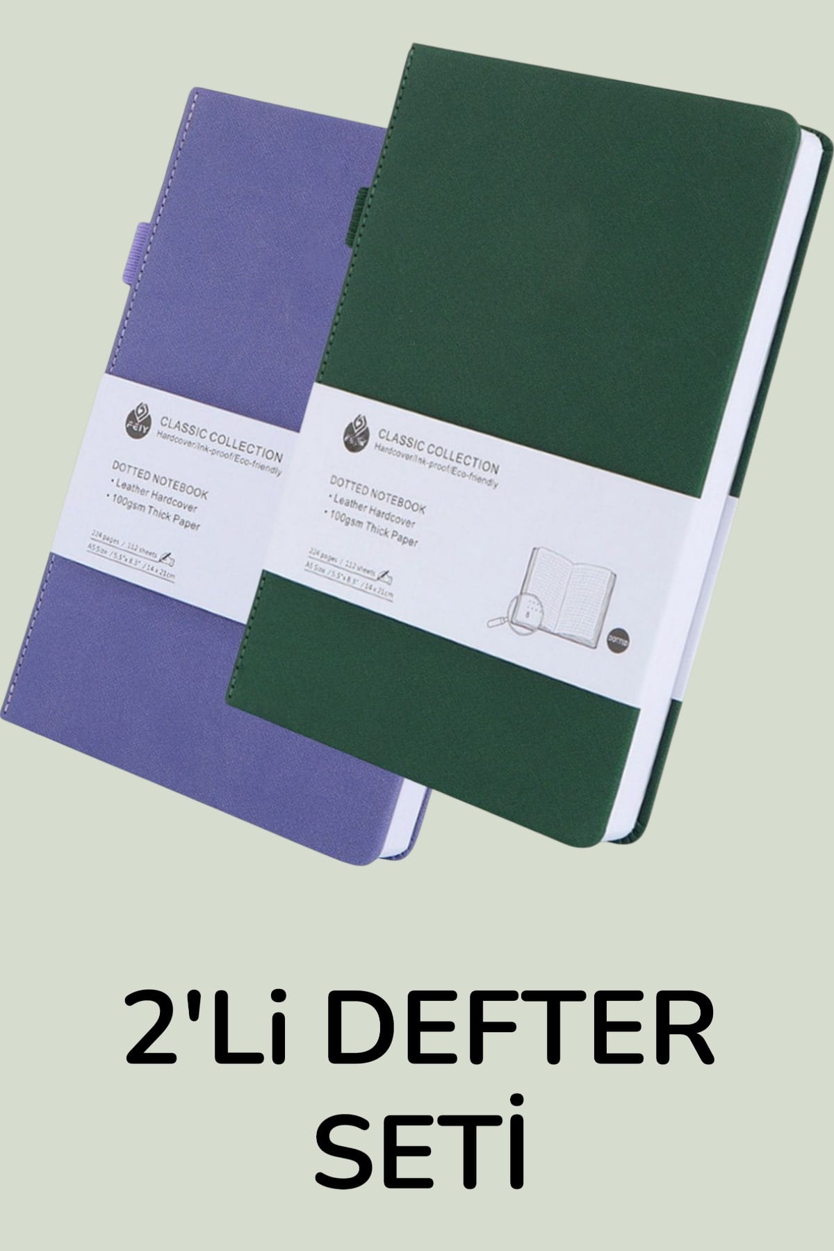 2'li Dolma Kalem Uyumlu, Numaralı Not Defteri 14*21cm, 110gr Noktalı 220 sayfa Defter